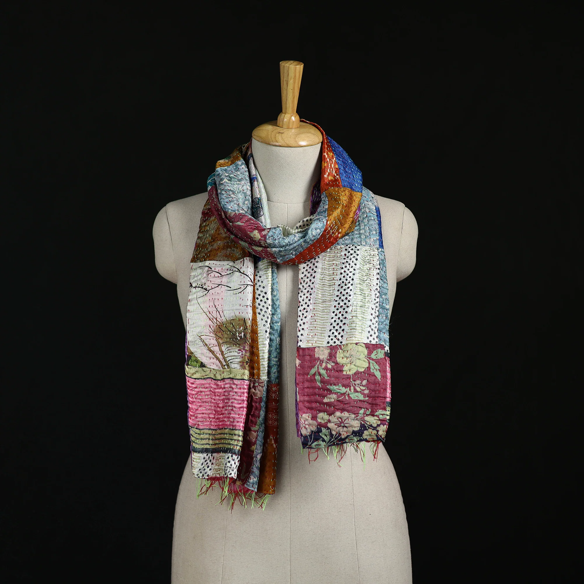 Bengal Kantha Handwork Patchwork Reversible Silk Stole 67