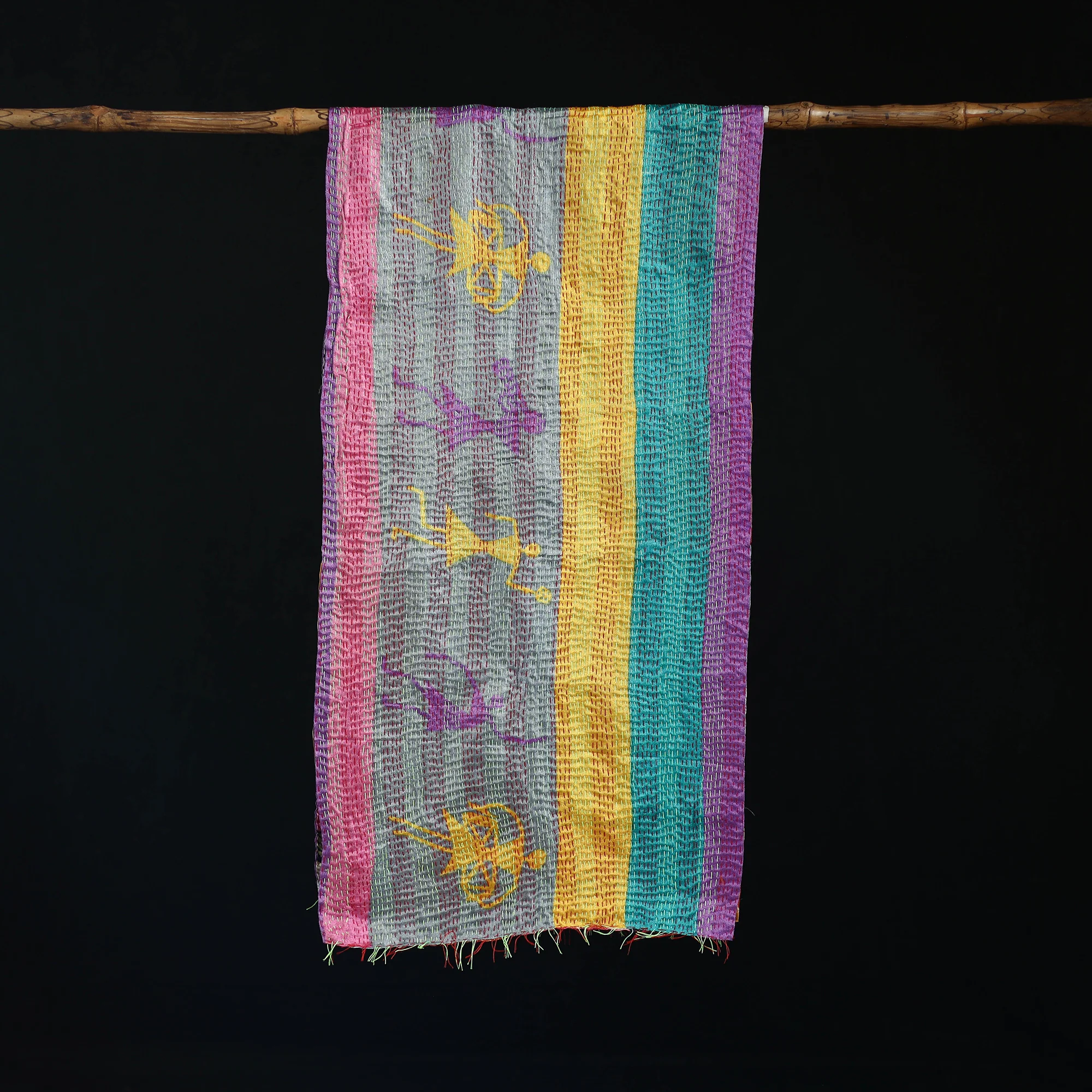 Bengal Kantha Handwork Patchwork Reversible Silk Stole 67 - Image 3