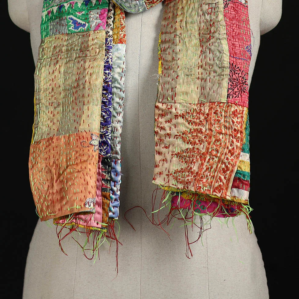 Bengal Kantha Handwork Patchwork Reversible Silk Stole 68 - Image 2