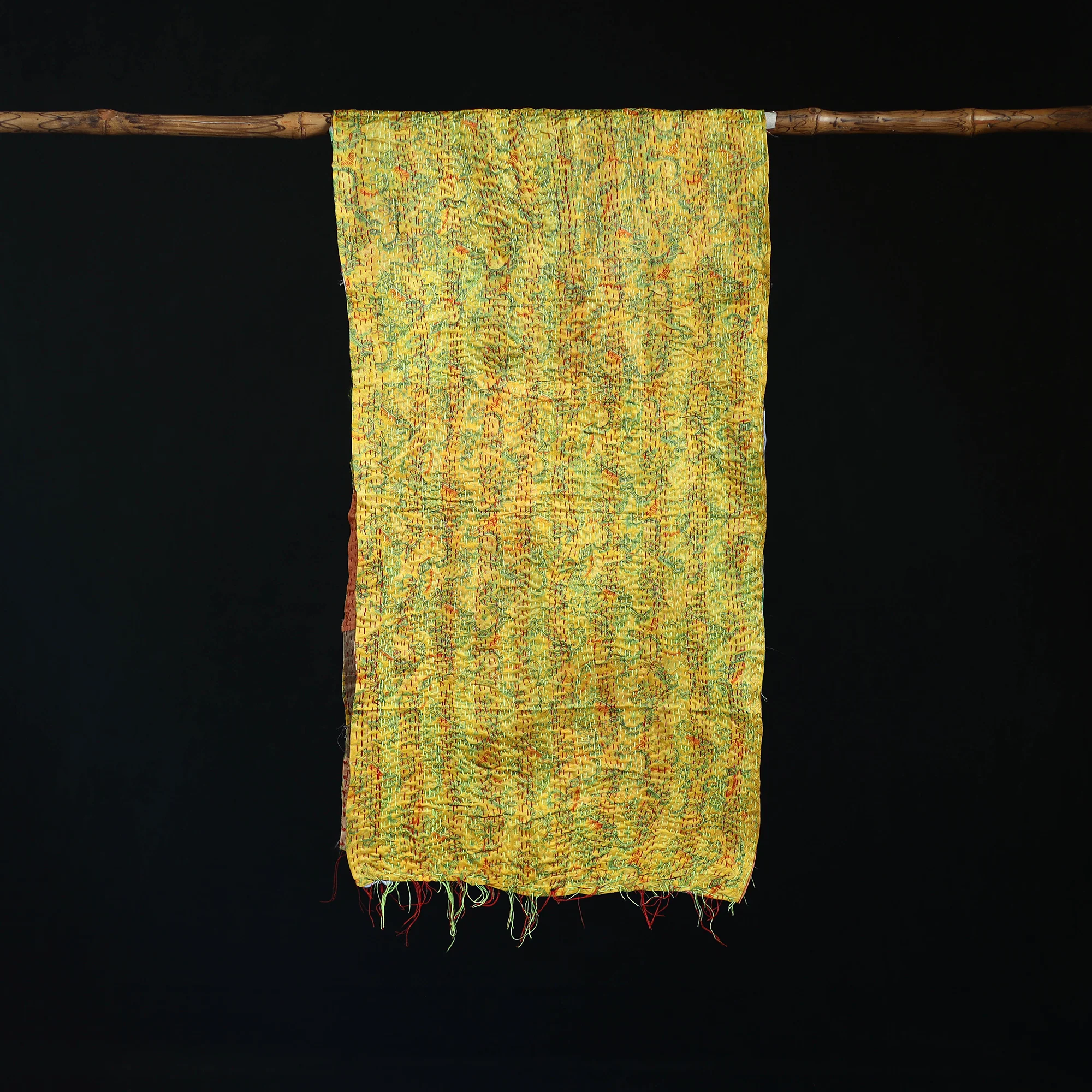 Bengal Kantha Handwork Patchwork Reversible Silk Stole 68 - Image 3