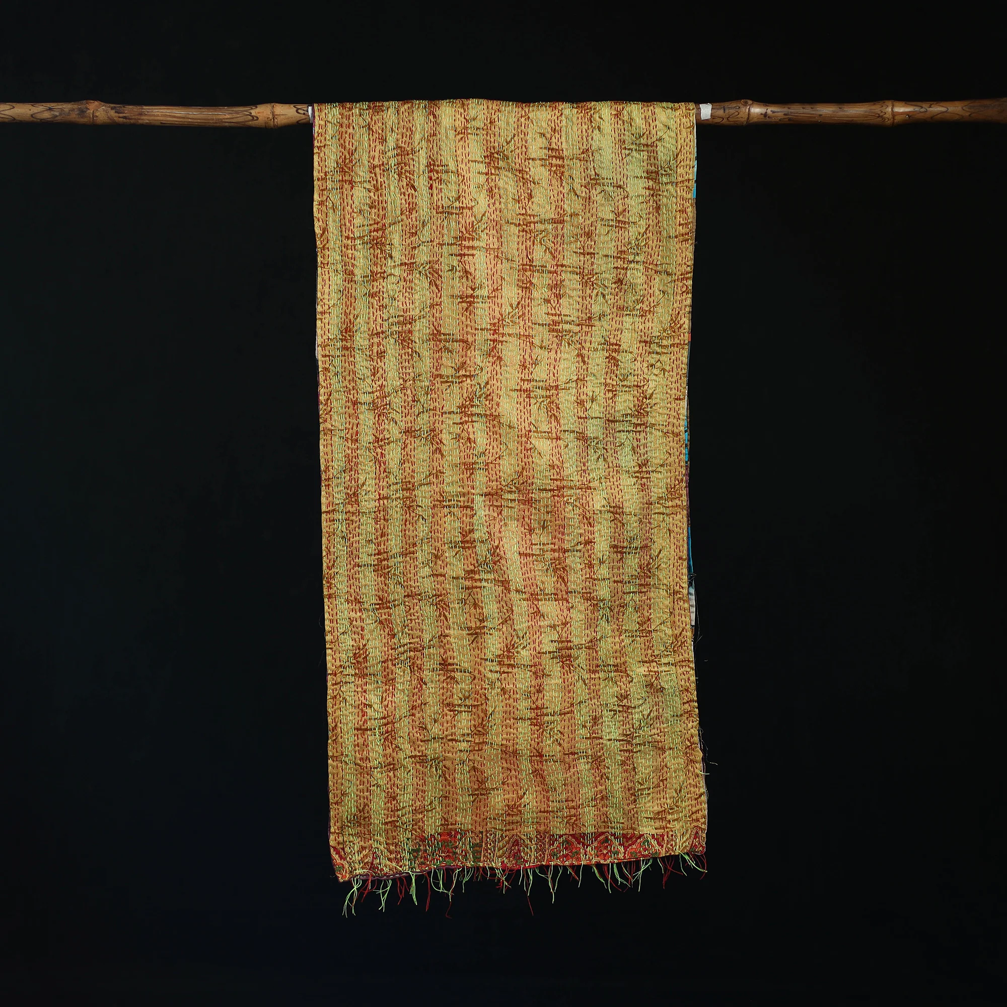 Bengal Kantha Handwork Patchwork Reversible Silk Stole 69 - Image 3