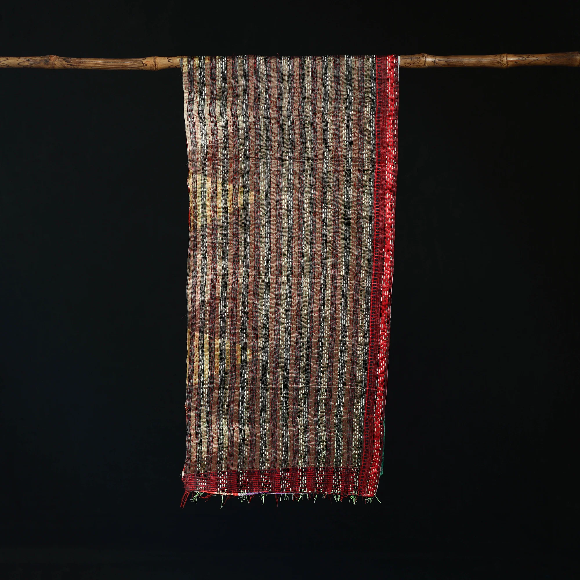 Bengal Kantha Handwork Patchwork Reversible Silk Stole 70 - Image 3