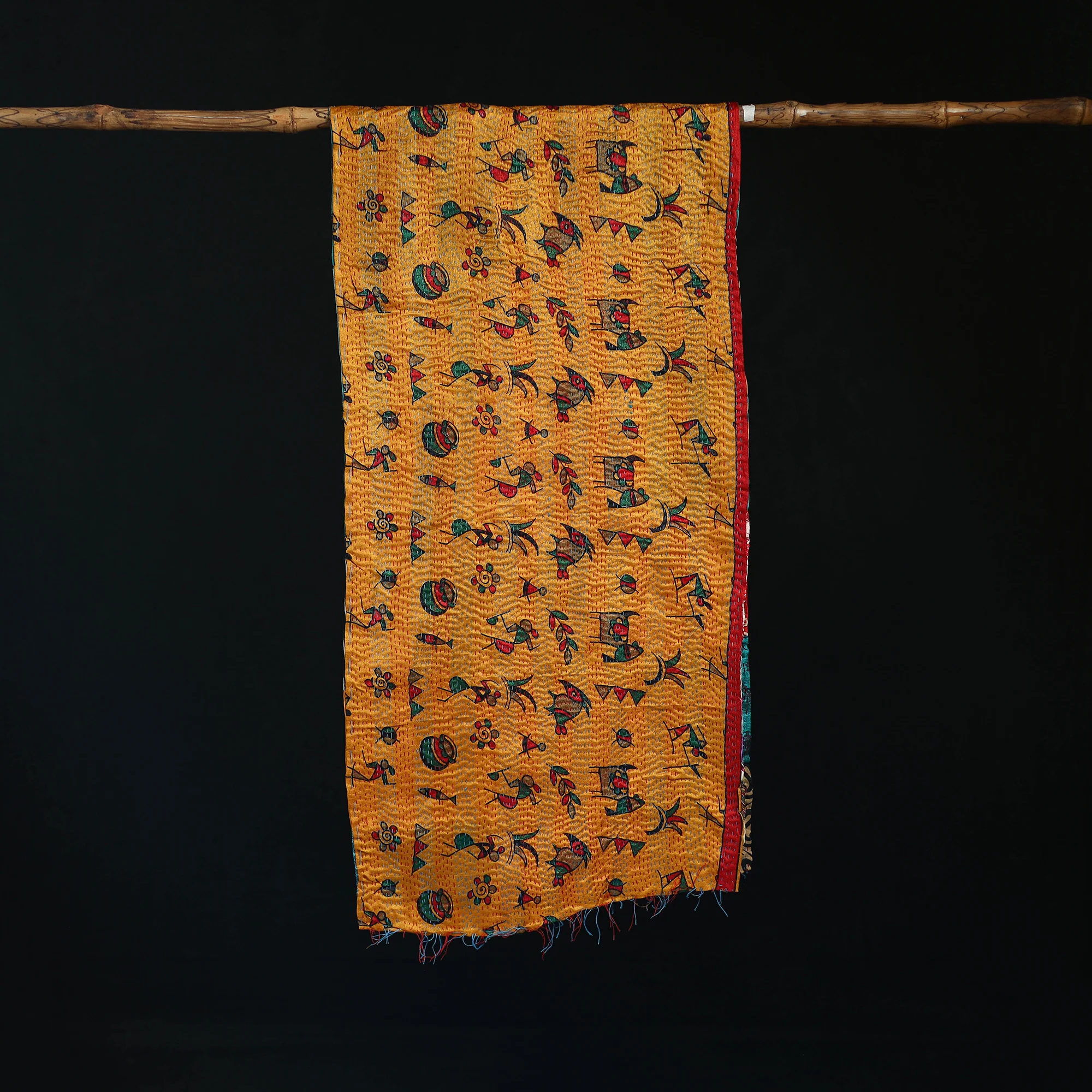 Bengal Kantha Handwork Patchwork Reversible Silk Stole 72 - Image 3
