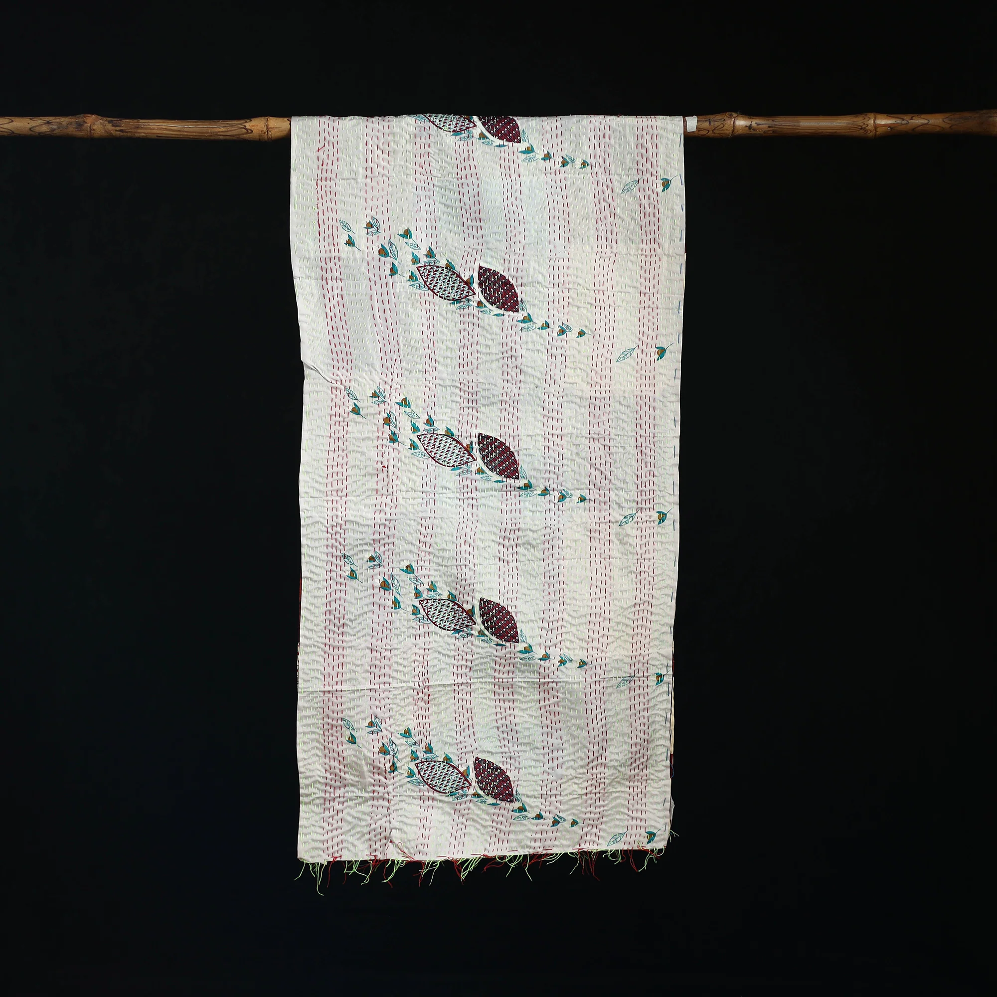 Bengal Kantha Handwork Patchwork Reversible Silk Stole 73 - Image 3