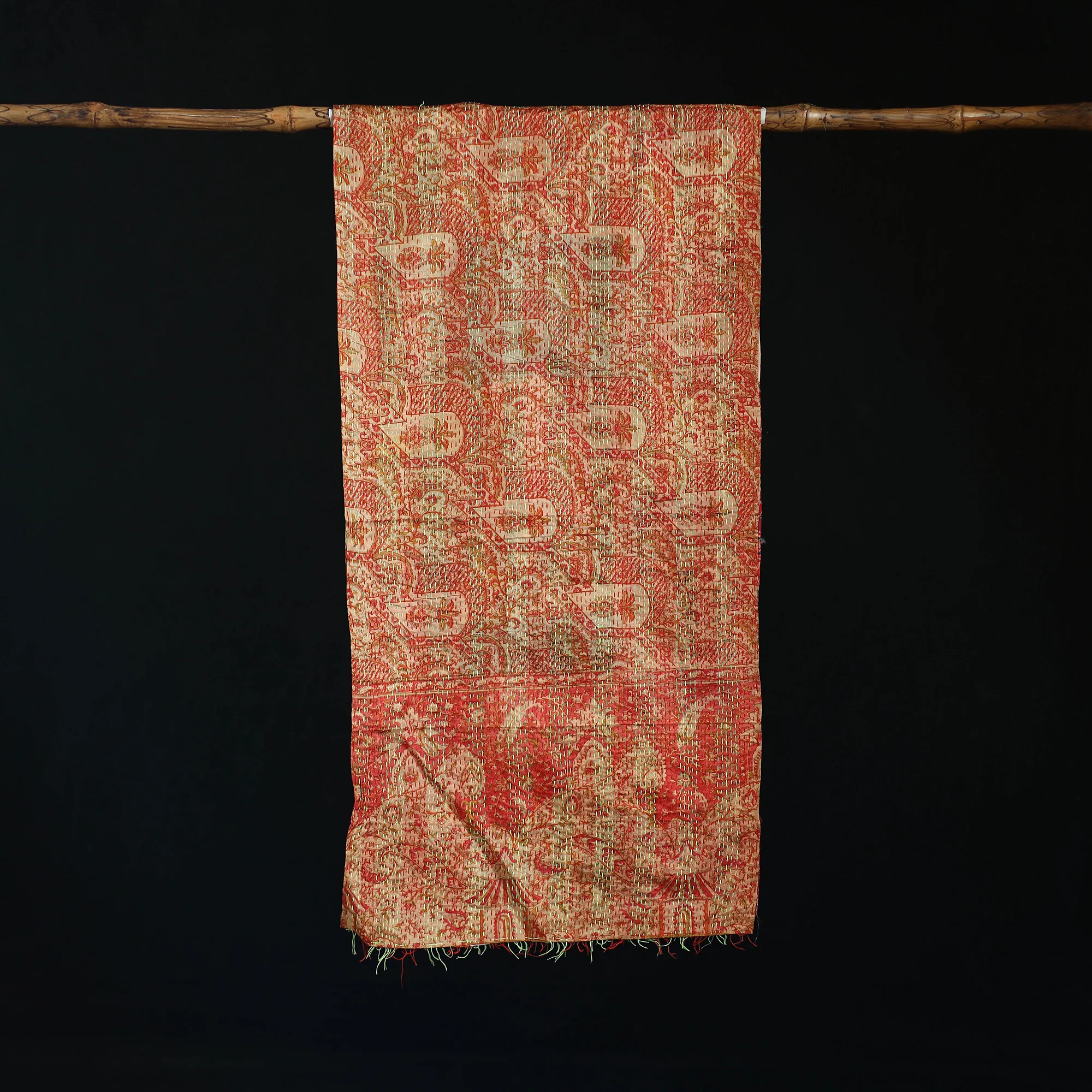 Bengal Kantha Handwork Patchwork Reversible Silk Stole 74 - Image 3