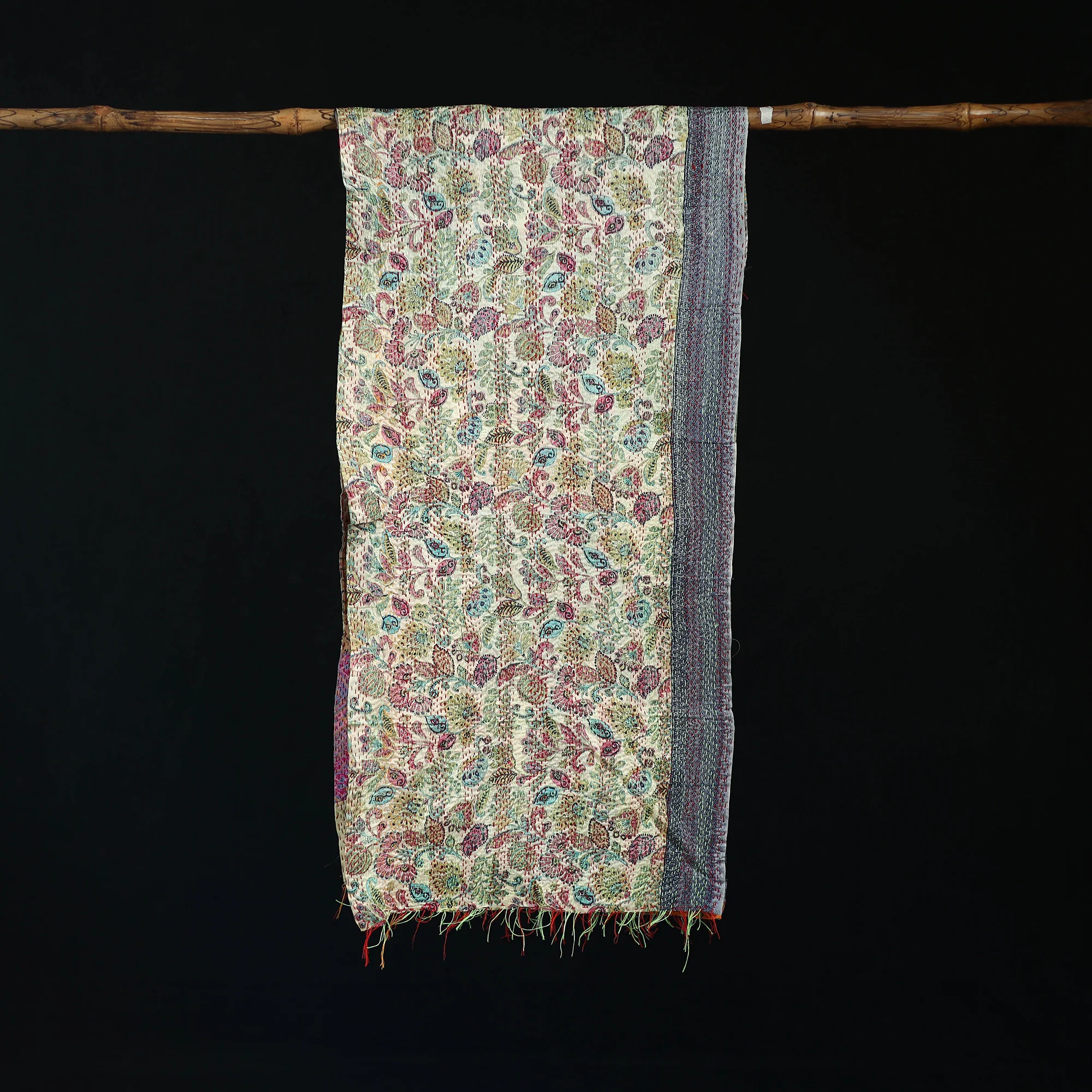 Bengal Kantha Handwork Patchwork Reversible Silk Stole 77 - Image 3