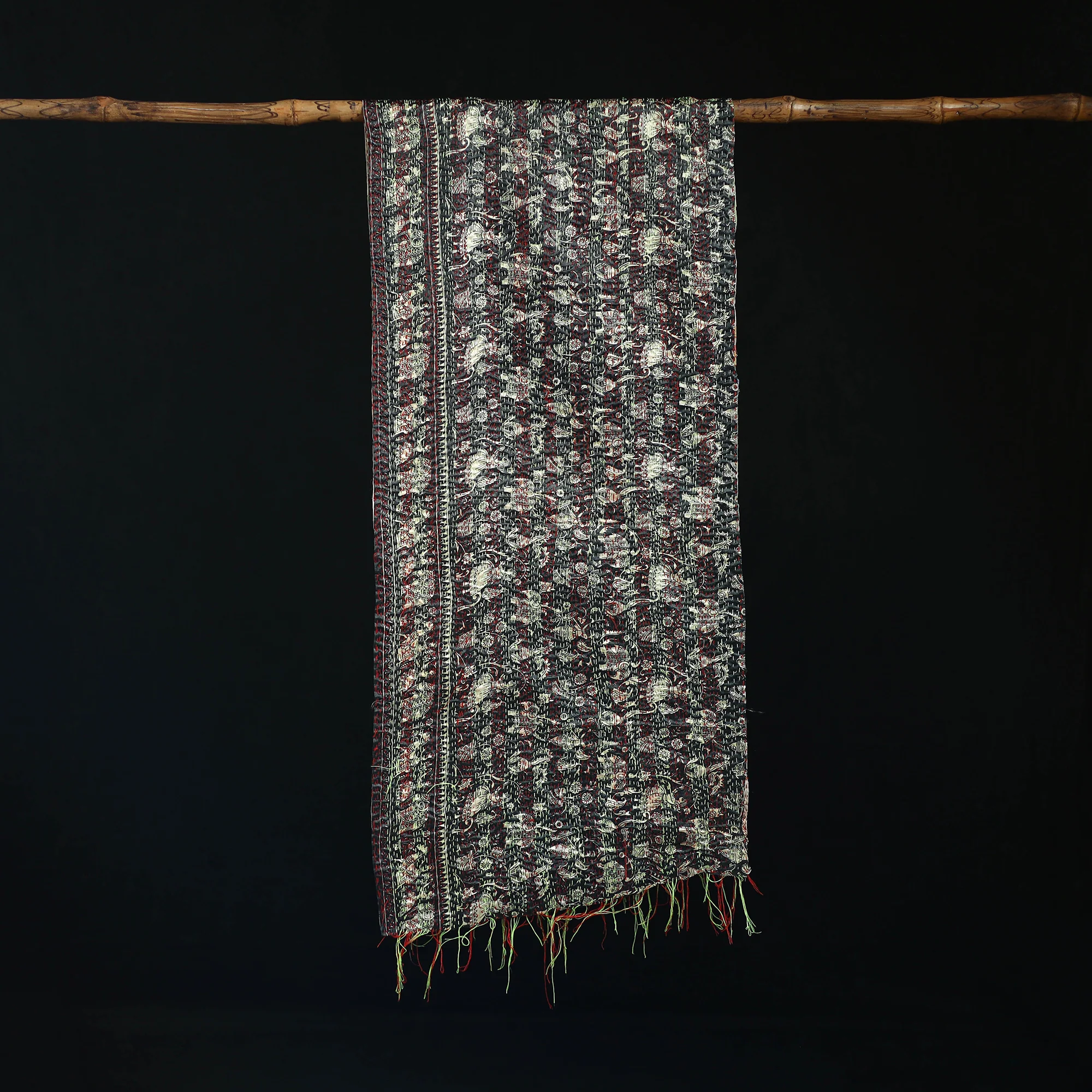 Bengal Kantha Handwork Patchwork Reversible Silk Stole 79 - Image 3