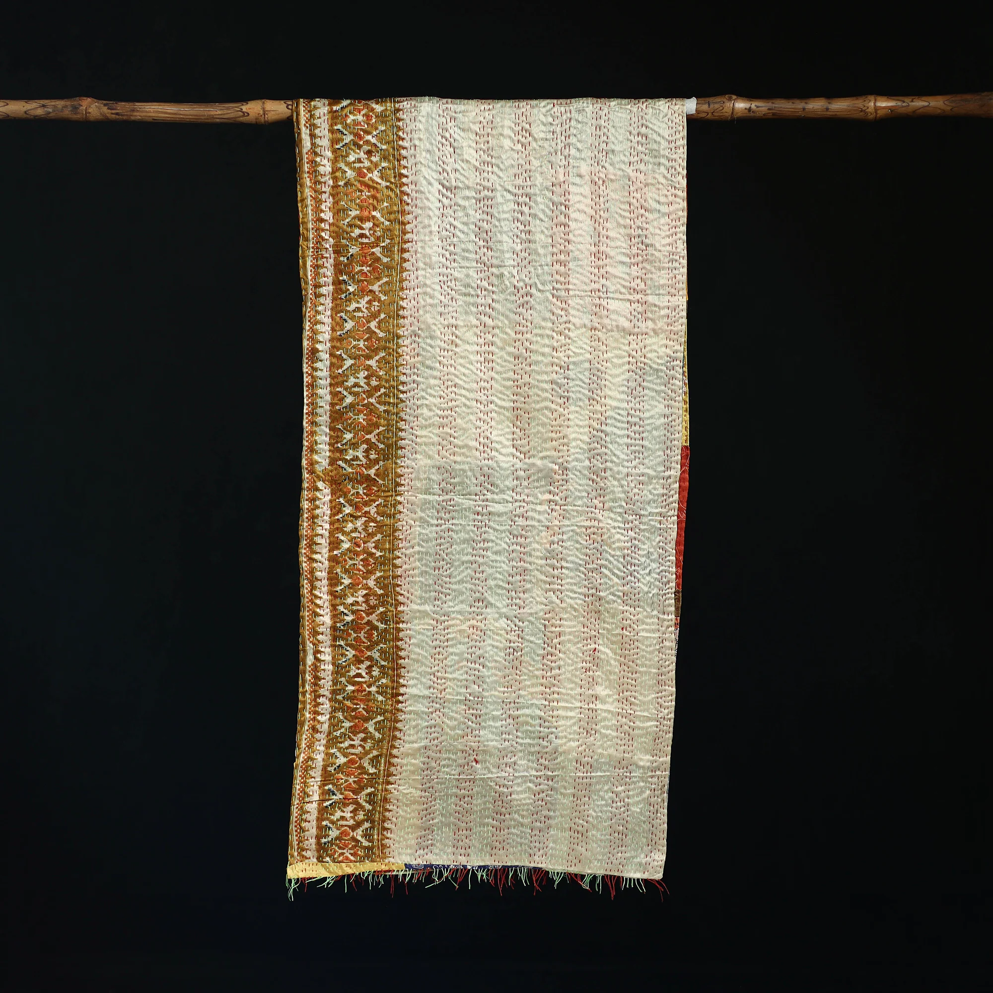 Bengal Kantha Handwork Patchwork Reversible Silk Stole 80 - Image 3
