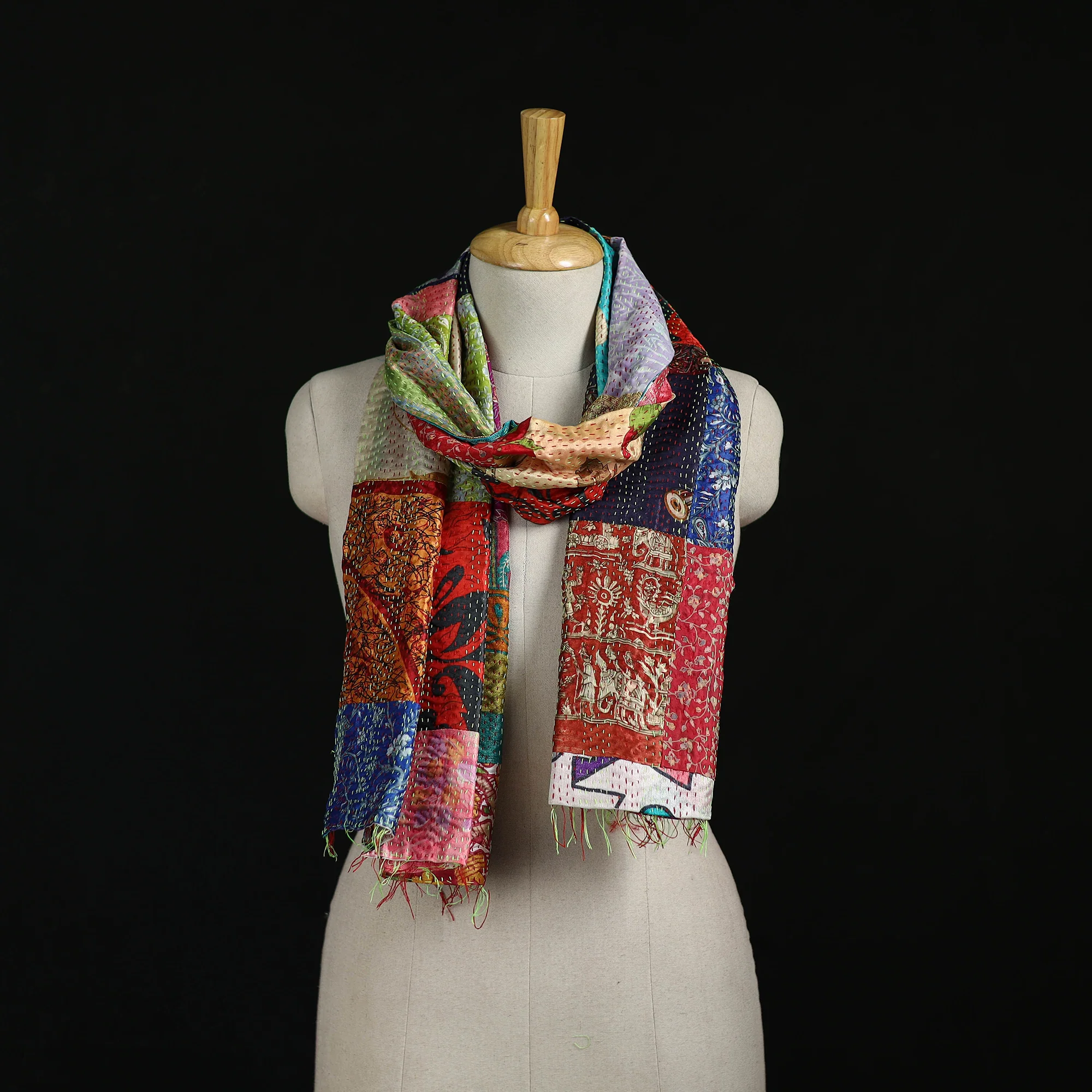 Bengal Kantha Handwork Patchwork Reversible Silk Stole 81