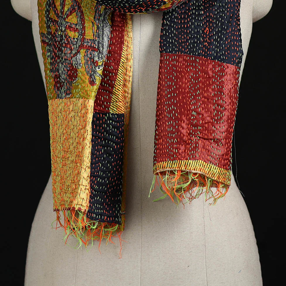 Bengal Kantha Handwork Patchwork Reversible Silk Stole 82 - Image 2