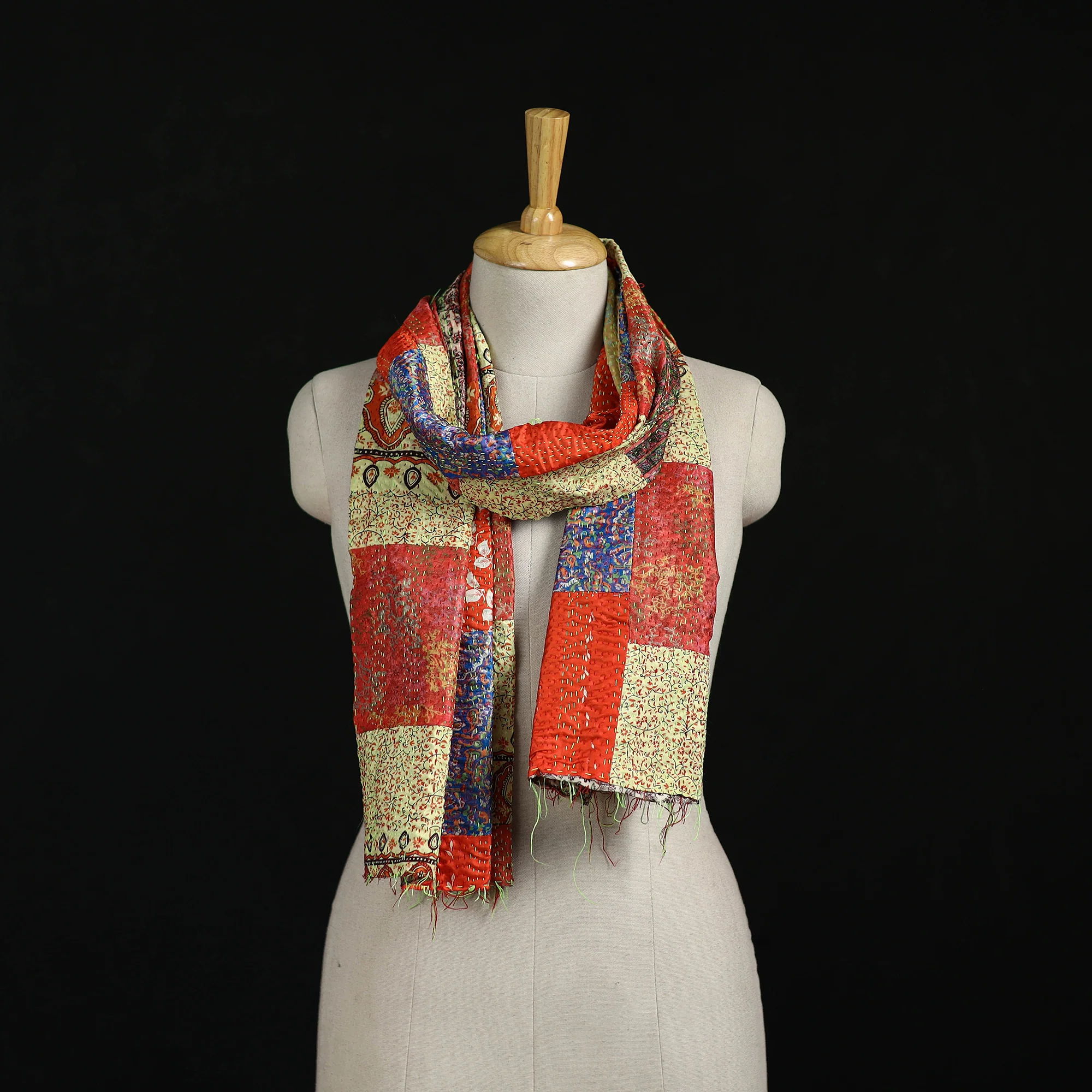 Bengal Kantha Handwork Patchwork Reversible Silk Stole 84