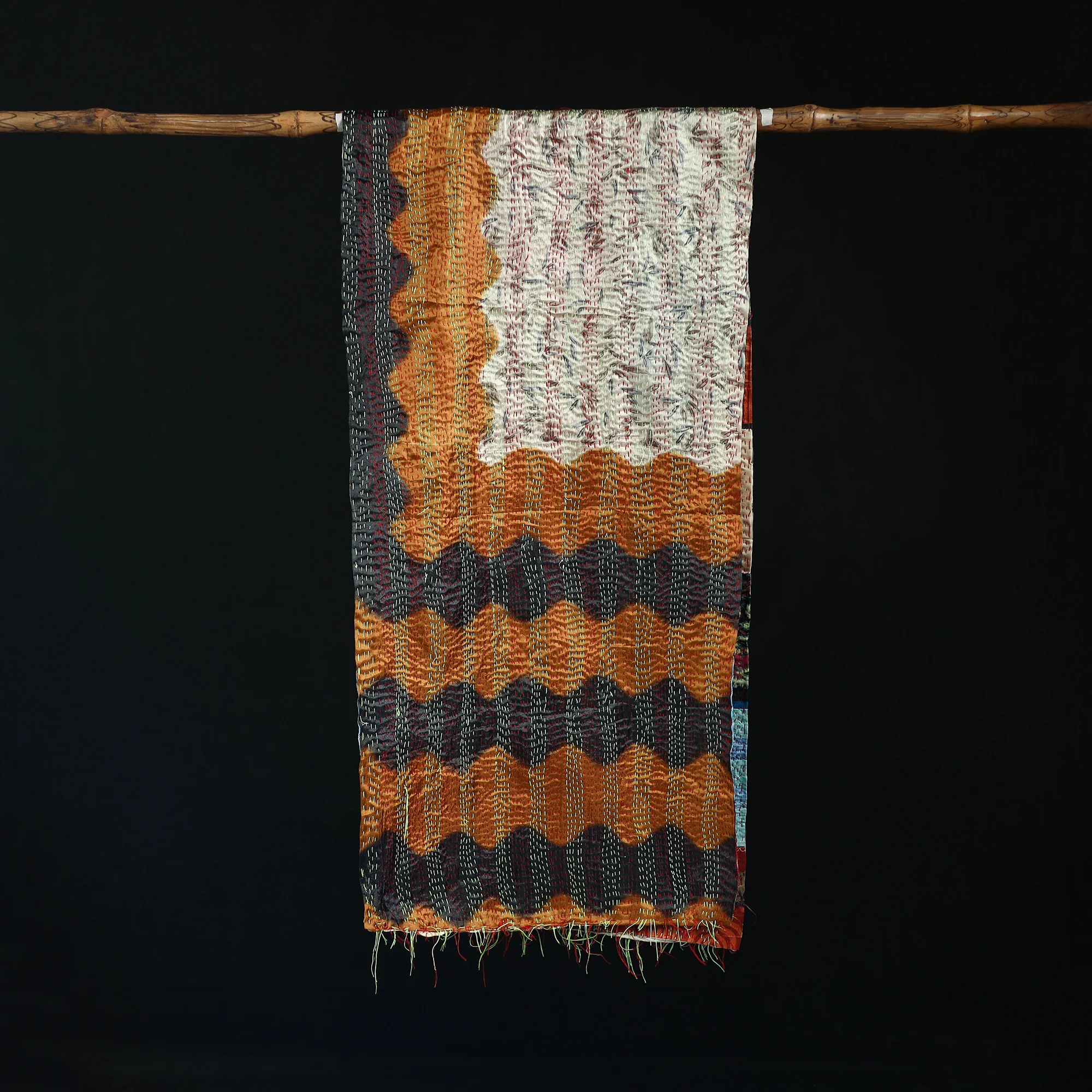 Bengal Kantha Handwork Patchwork Reversible Silk Stole 86 - Image 3