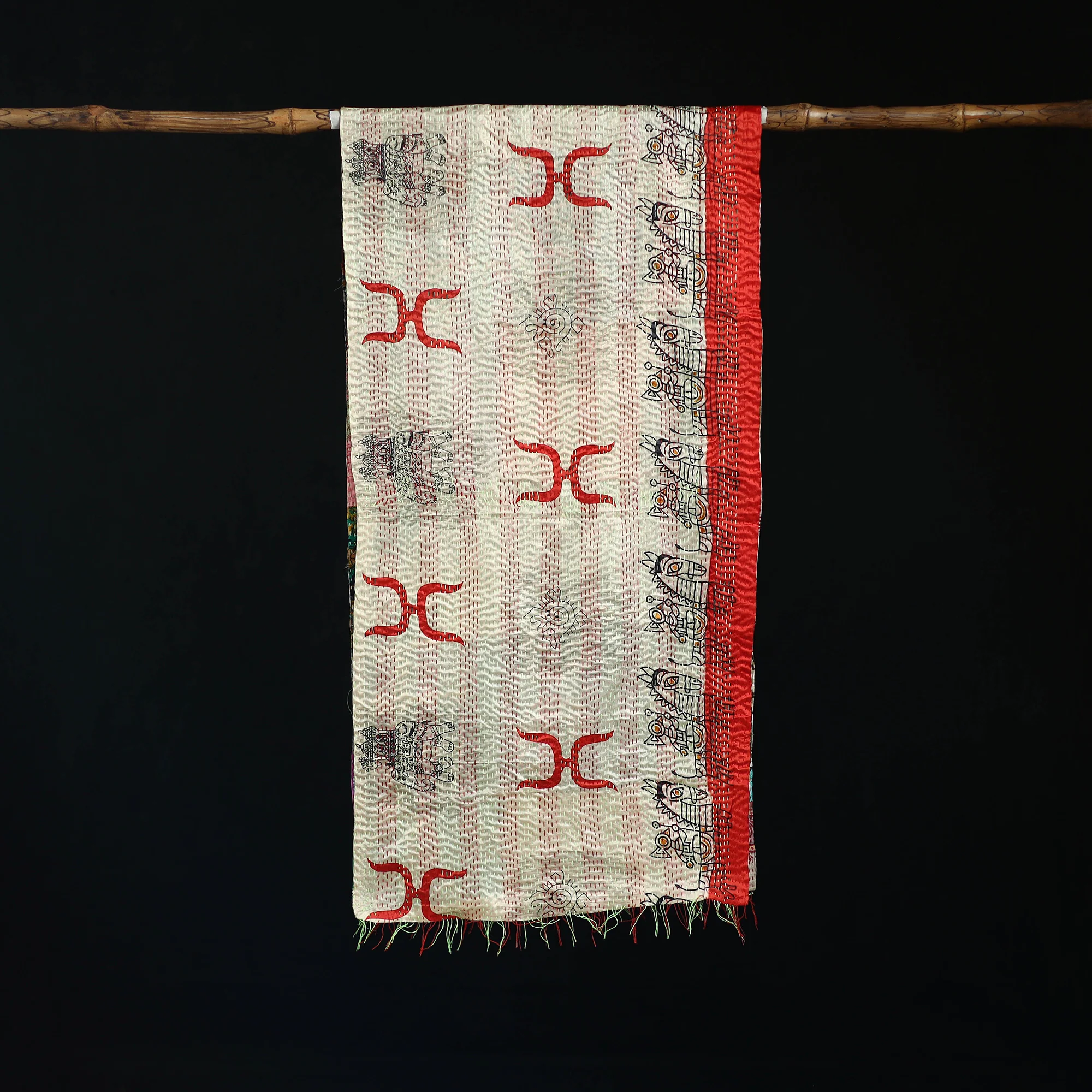 Bengal Kantha Handwork Patchwork Reversible Silk Stole 88 - Image 3