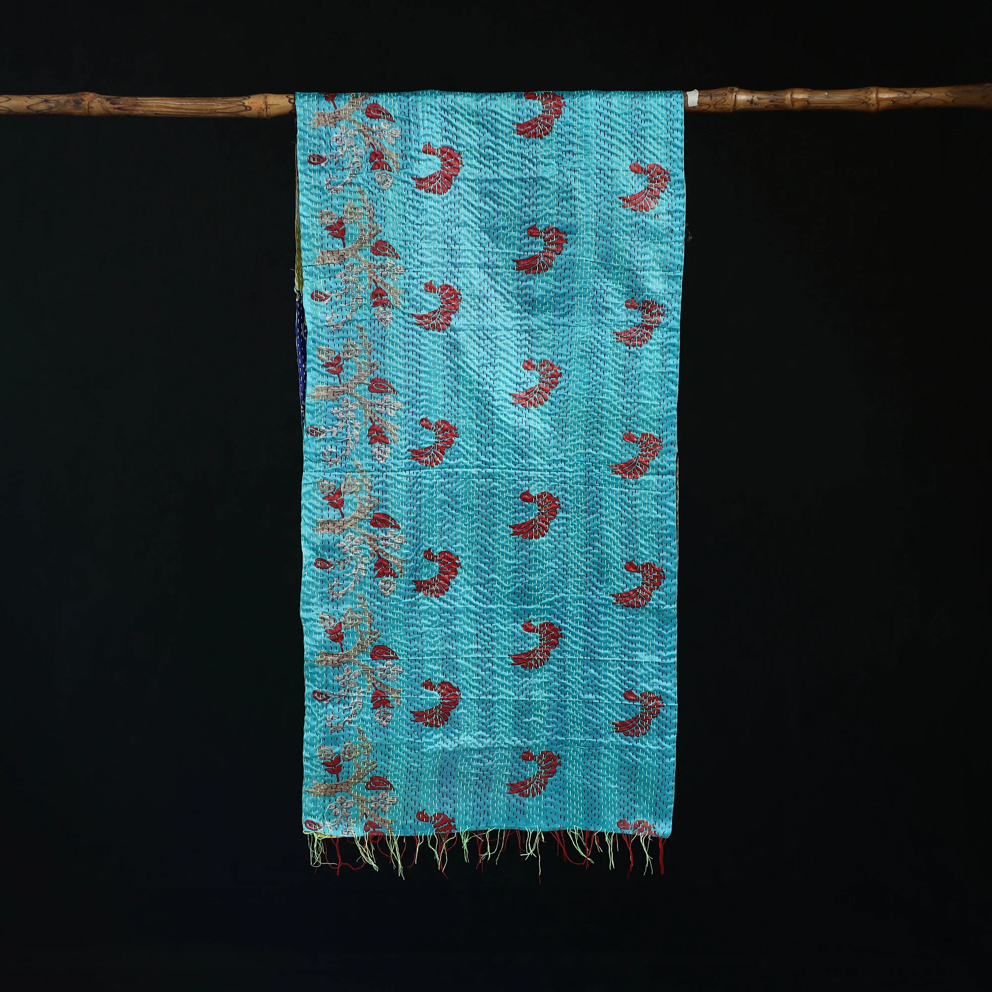 Bengal Kantha Handwork Patchwork Reversible Silk Stole 89 - Image 3