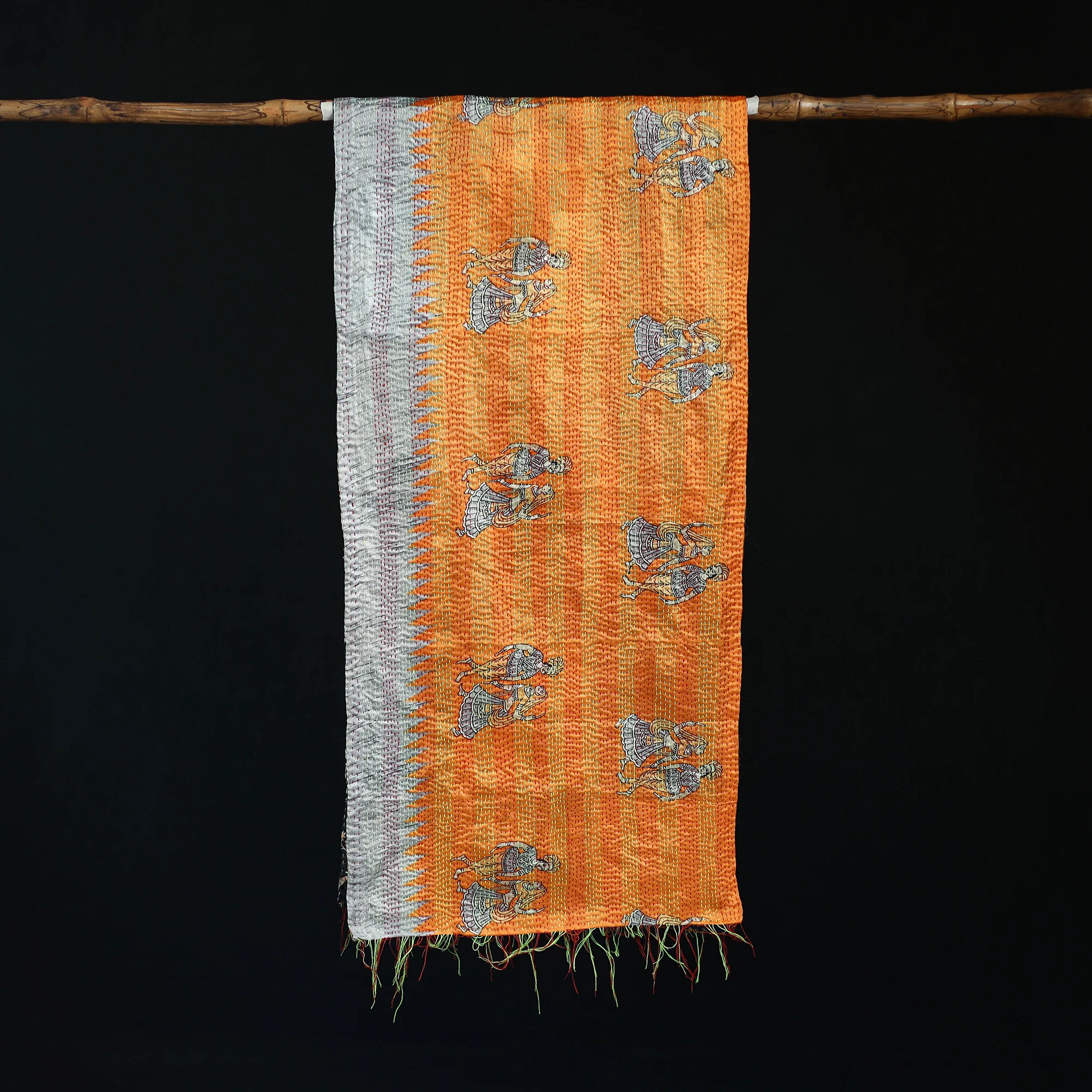Bengal Kantha Handwork Patchwork Reversible Silk Stole 90 - Image 3