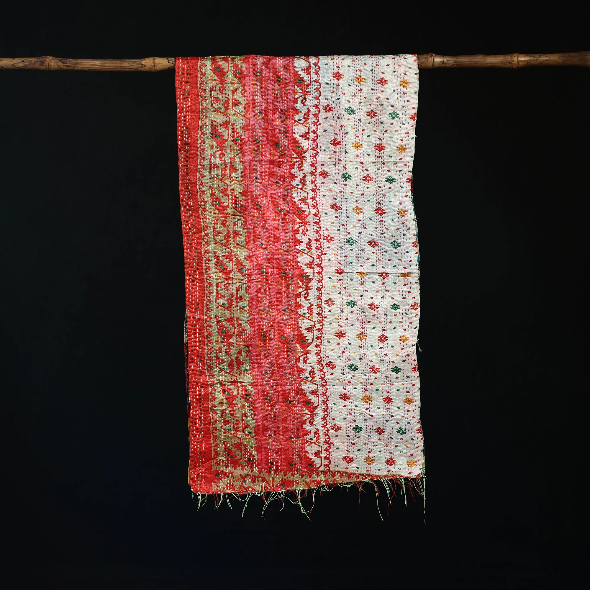 Bengal Kantha Handwork Patchwork Reversible Silk Stole 92 - Image 3