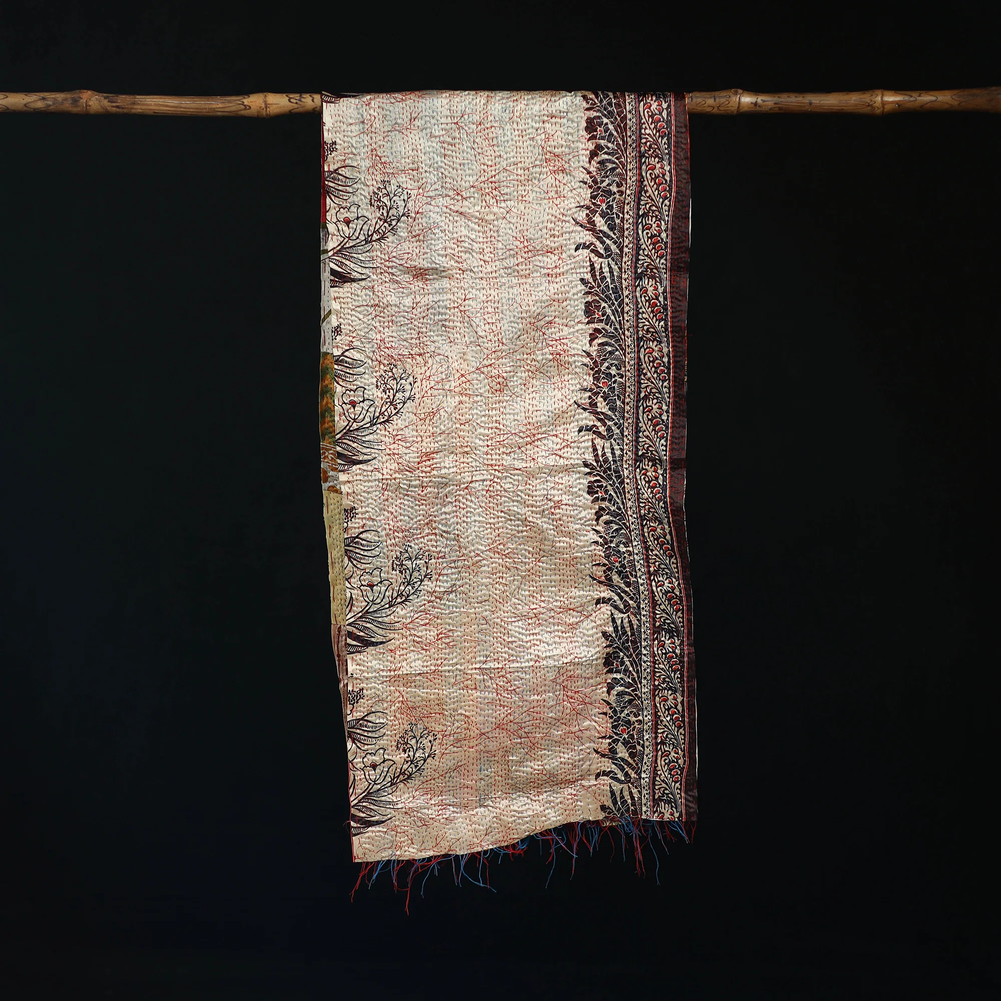 Bengal Kantha Handwork Patchwork Reversible Silk Stole 93 - Image 3