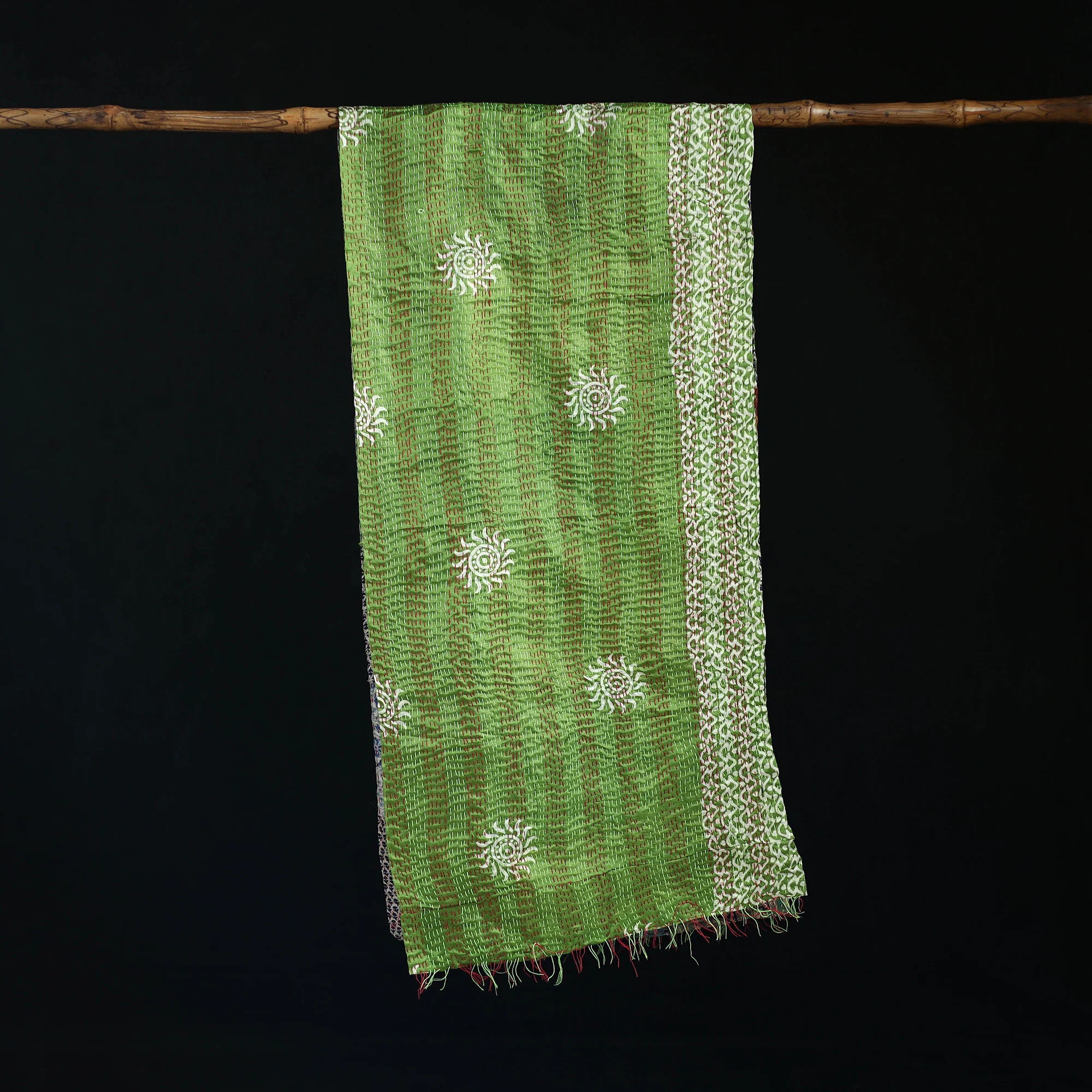 Bengal Kantha Handwork Patchwork Reversible Silk Stole 95 - Image 3