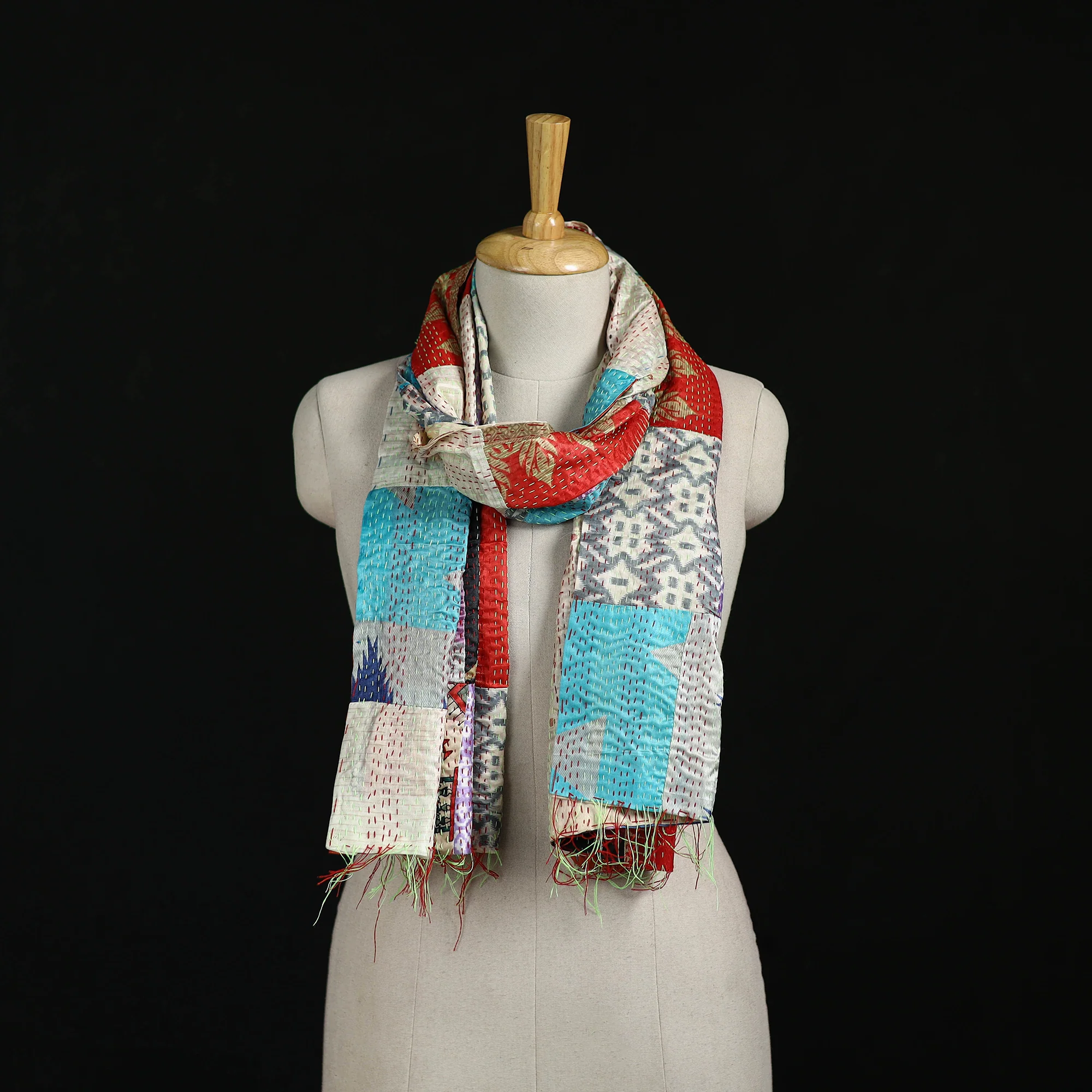 Bengal Kantha Handwork Patchwork Reversible Silk Stole 96