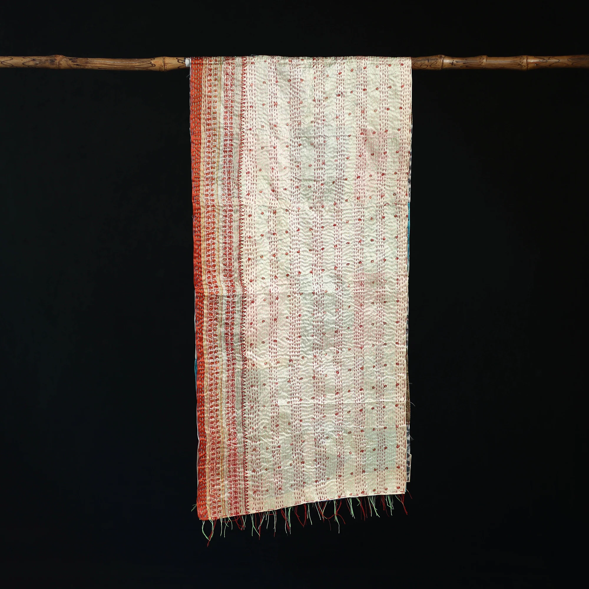 Bengal Kantha Handwork Patchwork Reversible Silk Stole 96 - Image 3