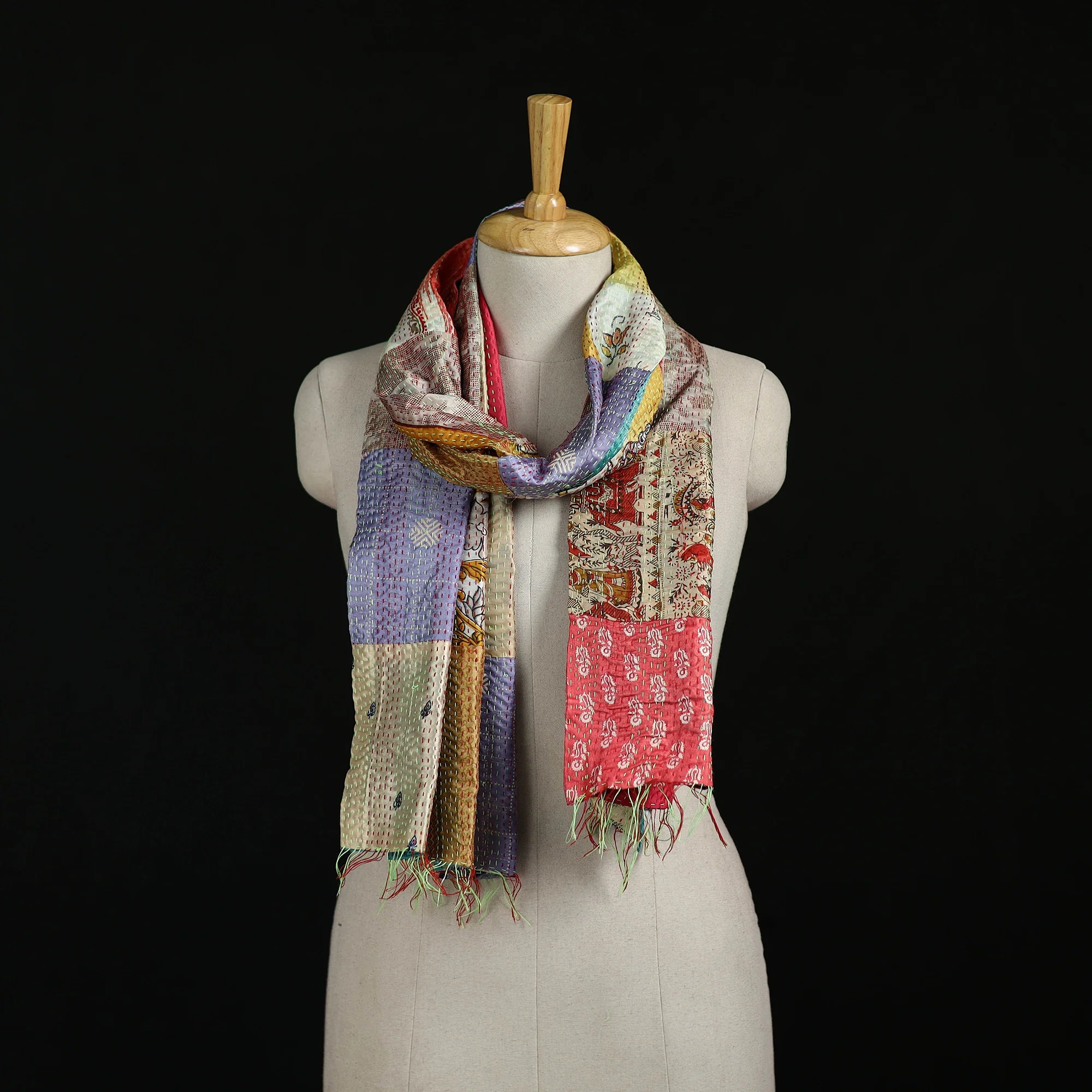 Bengal Kantha Handwork Patchwork Reversible Silk Stole 99