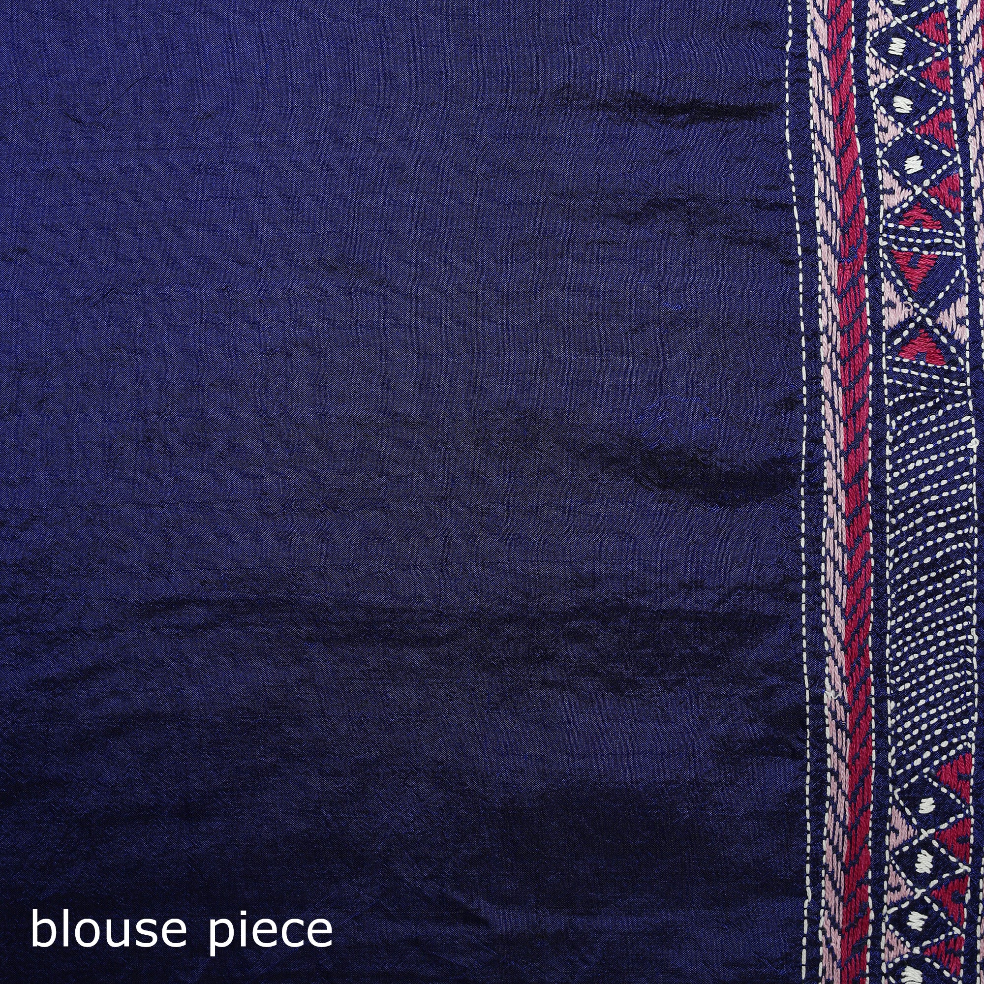 Blue - Bengal Kantha Heavy Hand Embroidered Pure Silk Saree 06 - Image 5