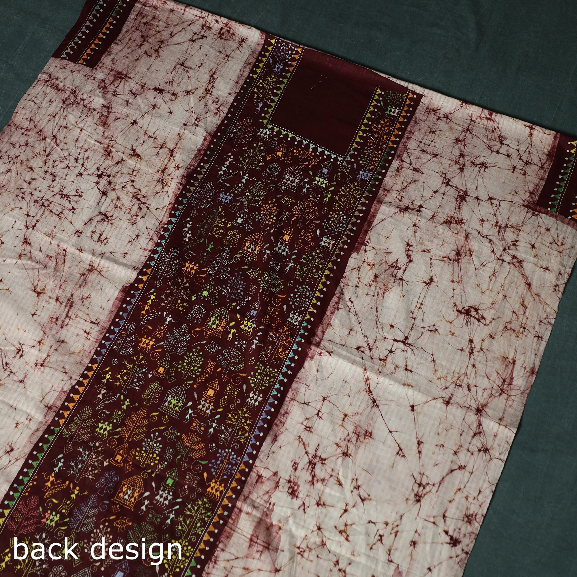 Maroon - Bengal Kantha Work Cotton Unstitched Batik Print Kurta Material (2.5m) 07 - Image 5