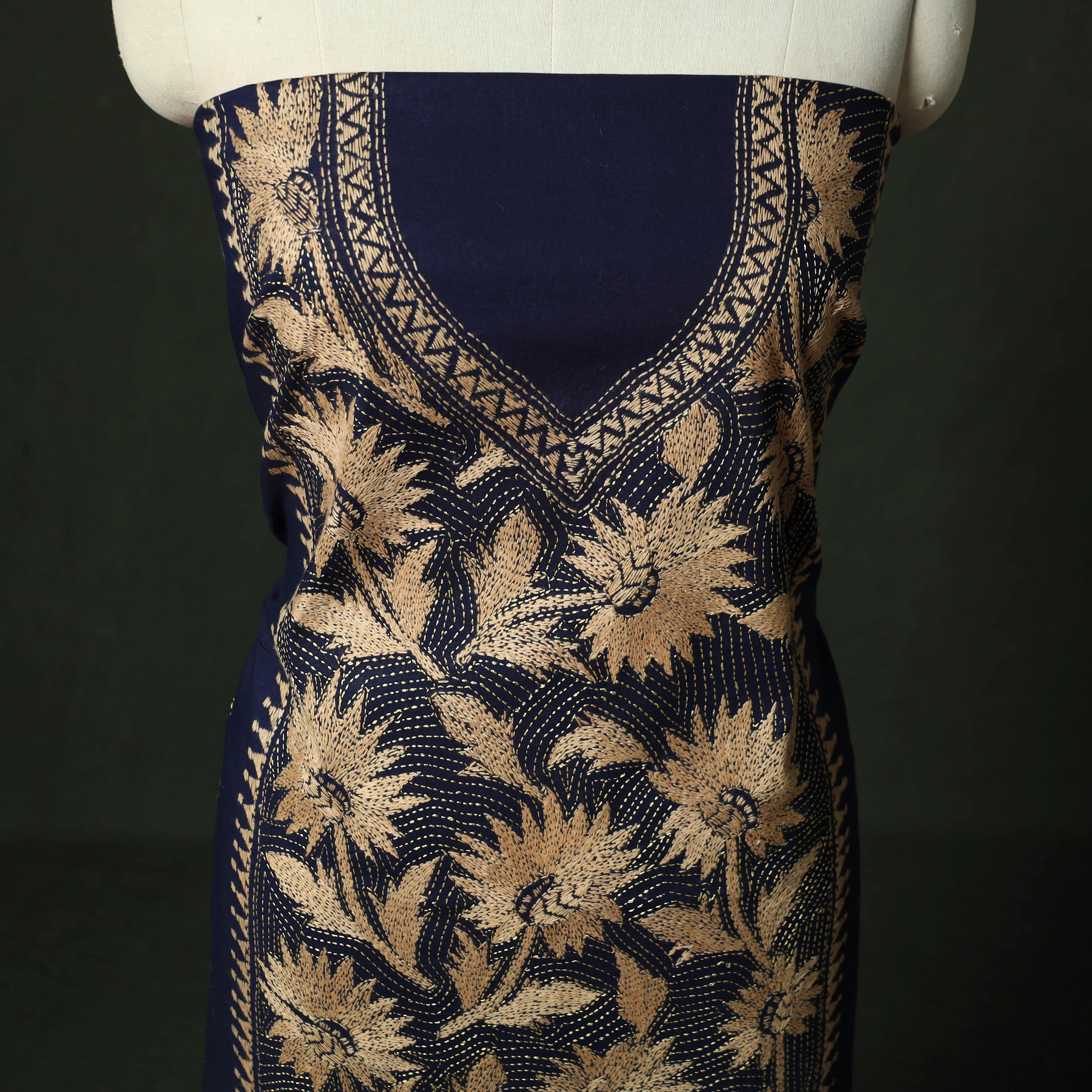 Bengal Nakshi Kantha Hand Embroidered Cotton Unstitched Kurta Material (2.7M) 03 - Image 3