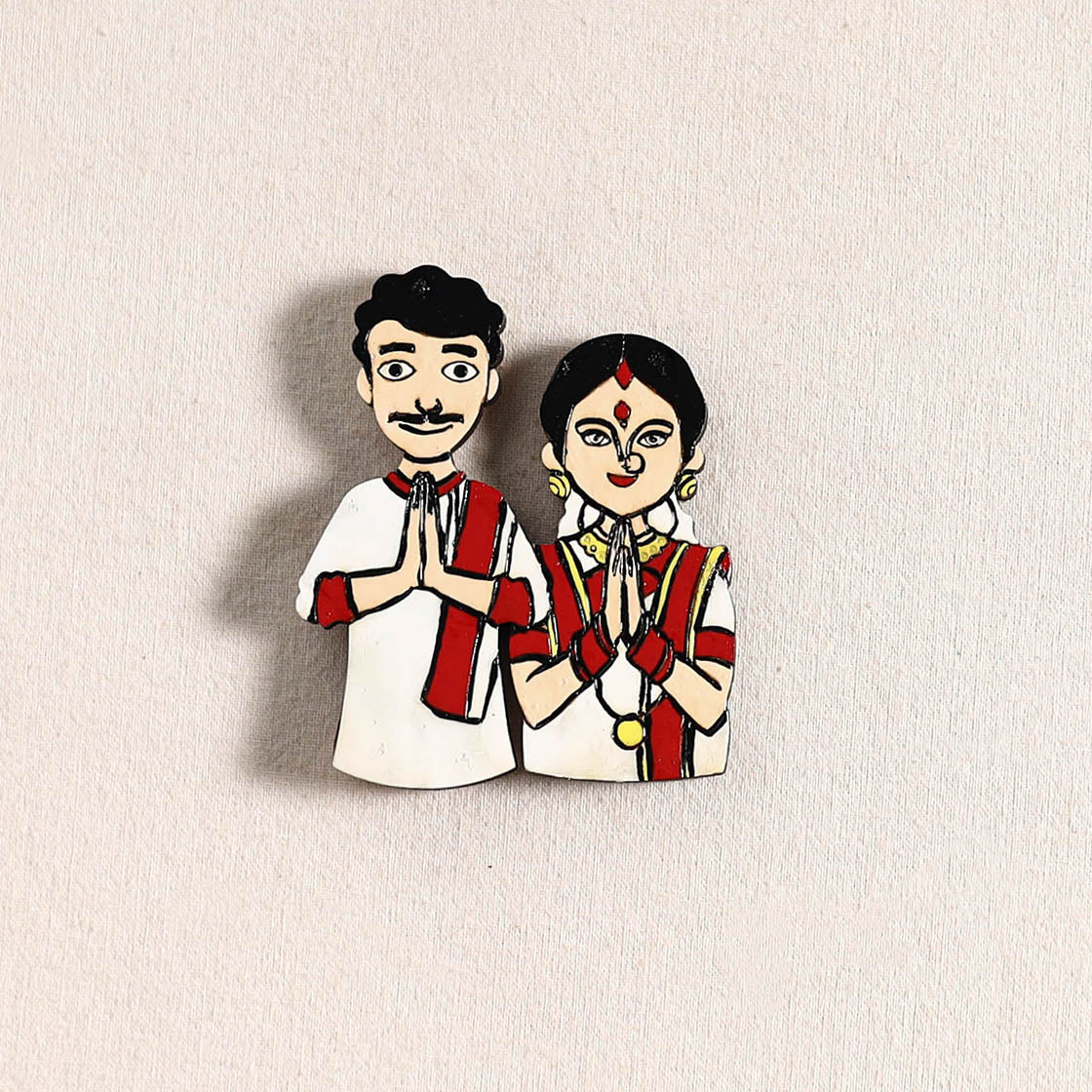 Bengali Couple Handpainted Fridge Magnet 47 - Image 2