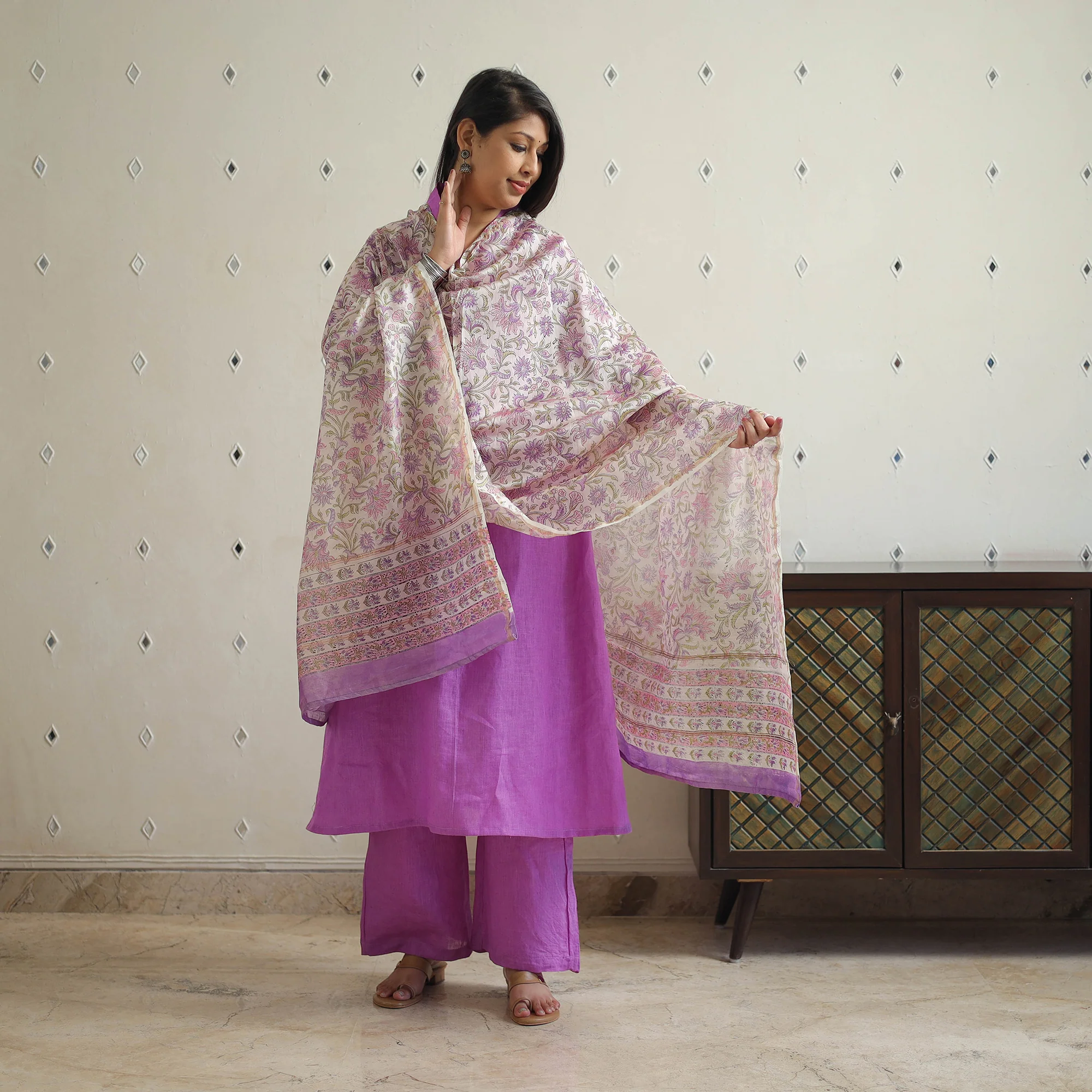 Purple - Bhagalpuri Handloom Linen Plain Kurta Set 10 - Image 2