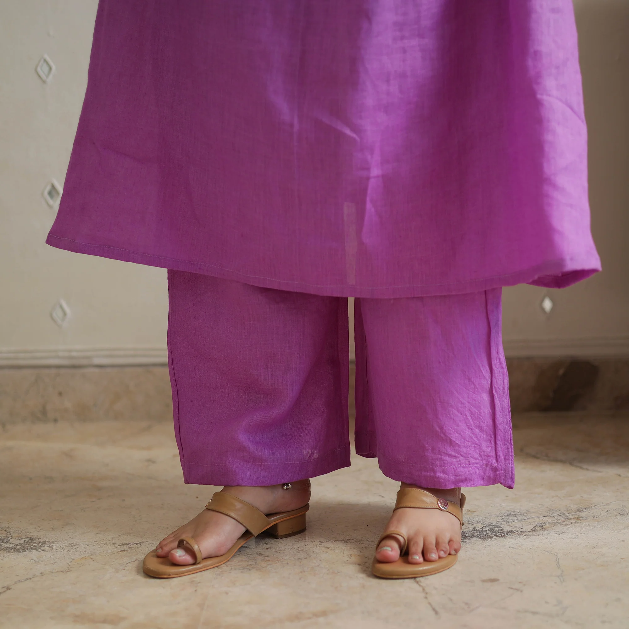 Purple - Bhagalpuri Handloom Linen Plain Kurta Set 10 - Image 6