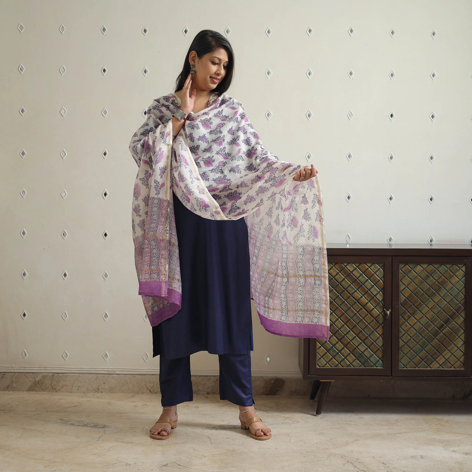 Blue - Bhagalpuri Linen Cotton Plain Kurta Set 05 - Image 2