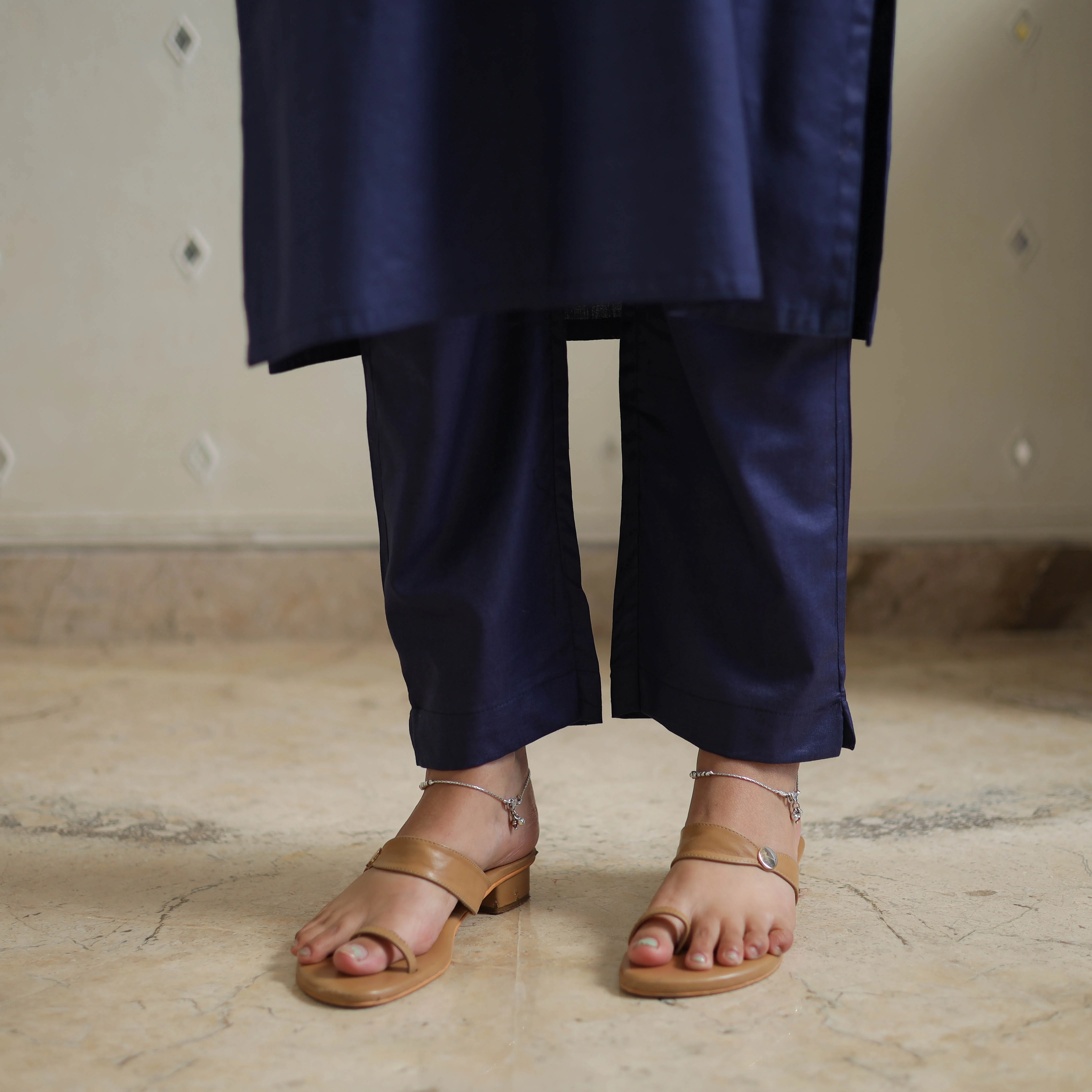 Blue - Bhagalpuri Linen Cotton Plain Kurta Set 05 - Image 6