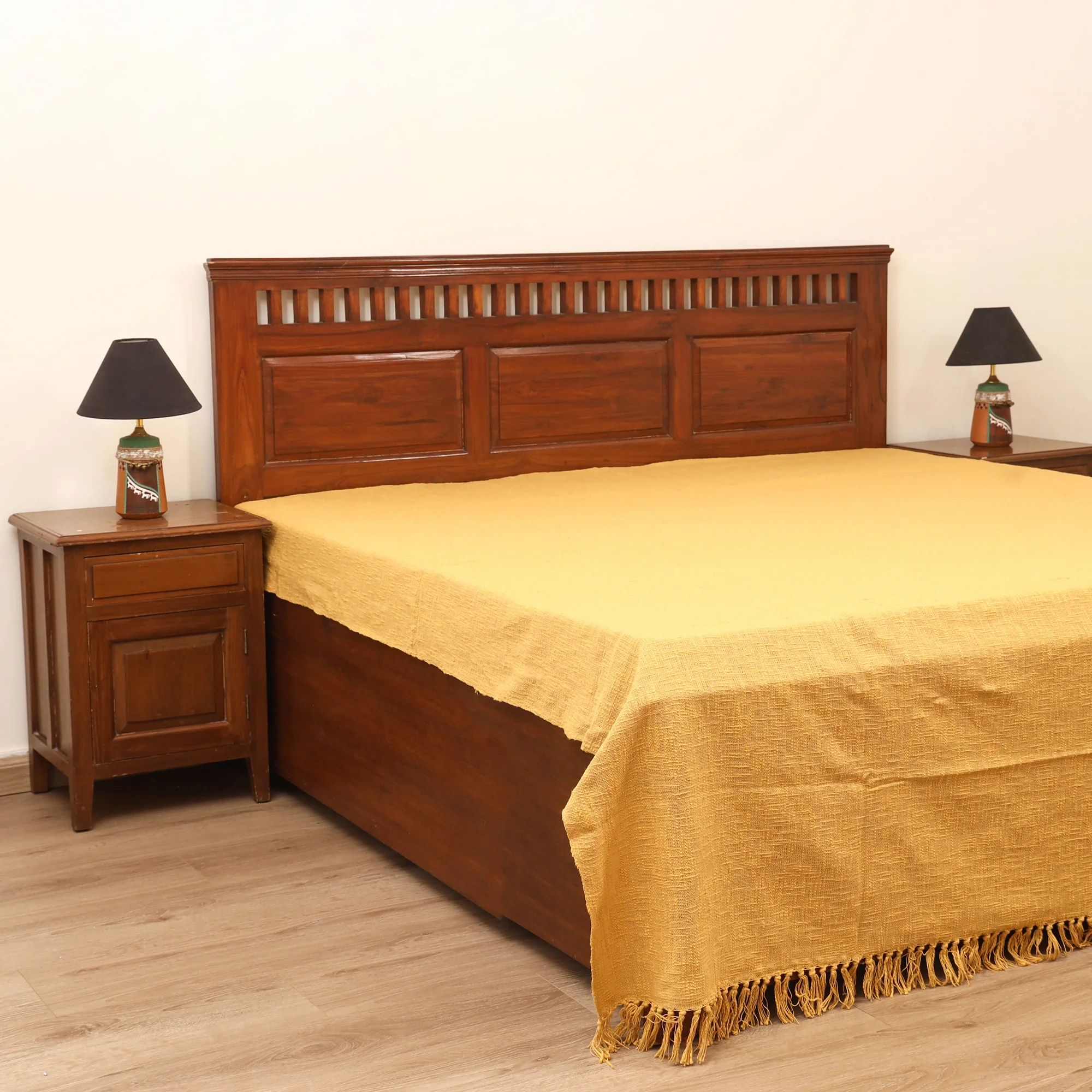 Yellow - Bijnor Pure Handloom Cotton Double Bed Sheet (108 x 90 in) 02