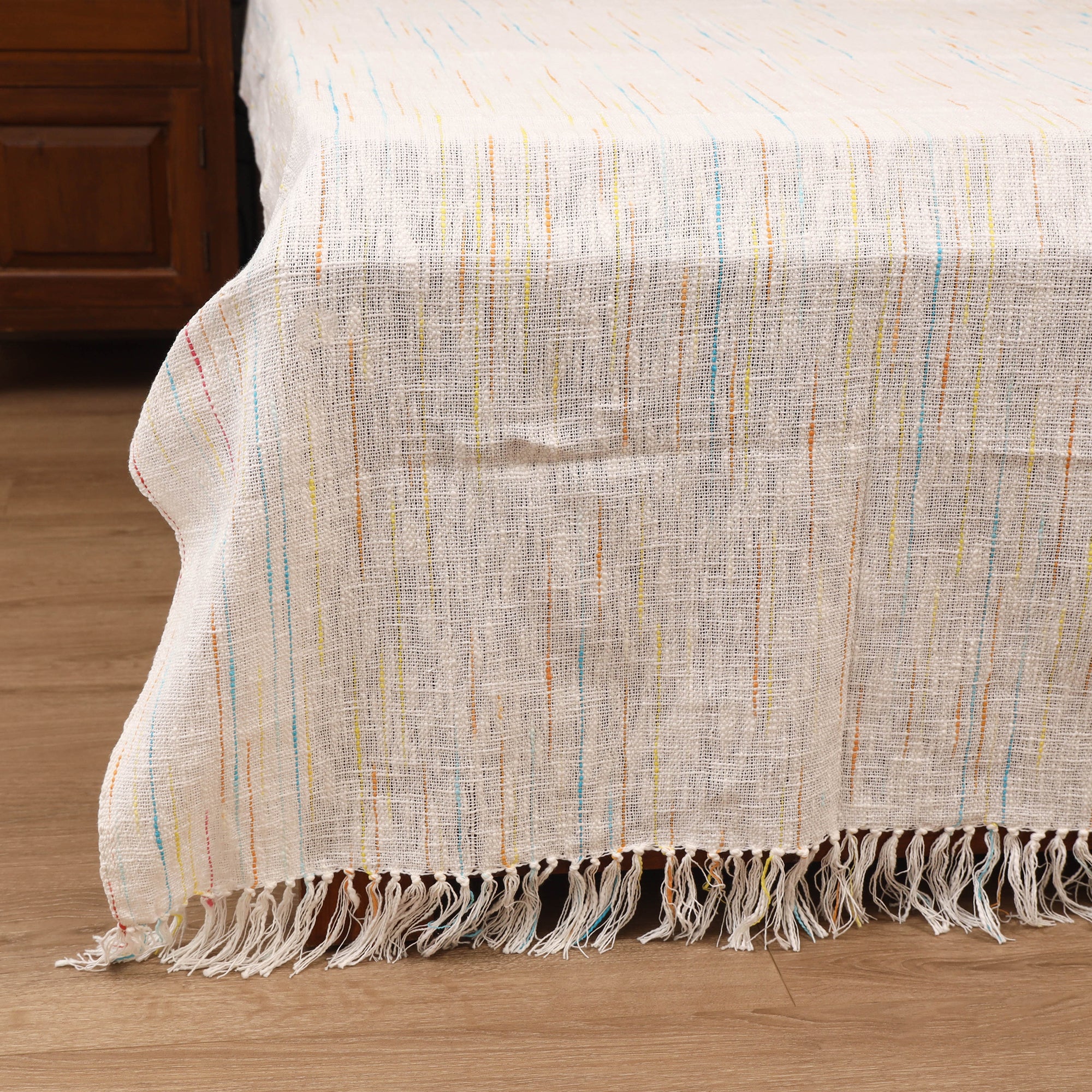 White - Bijnor Pure Handloom Cotton Double Bed Sheet (108 x 90 in) 03 - Image 3