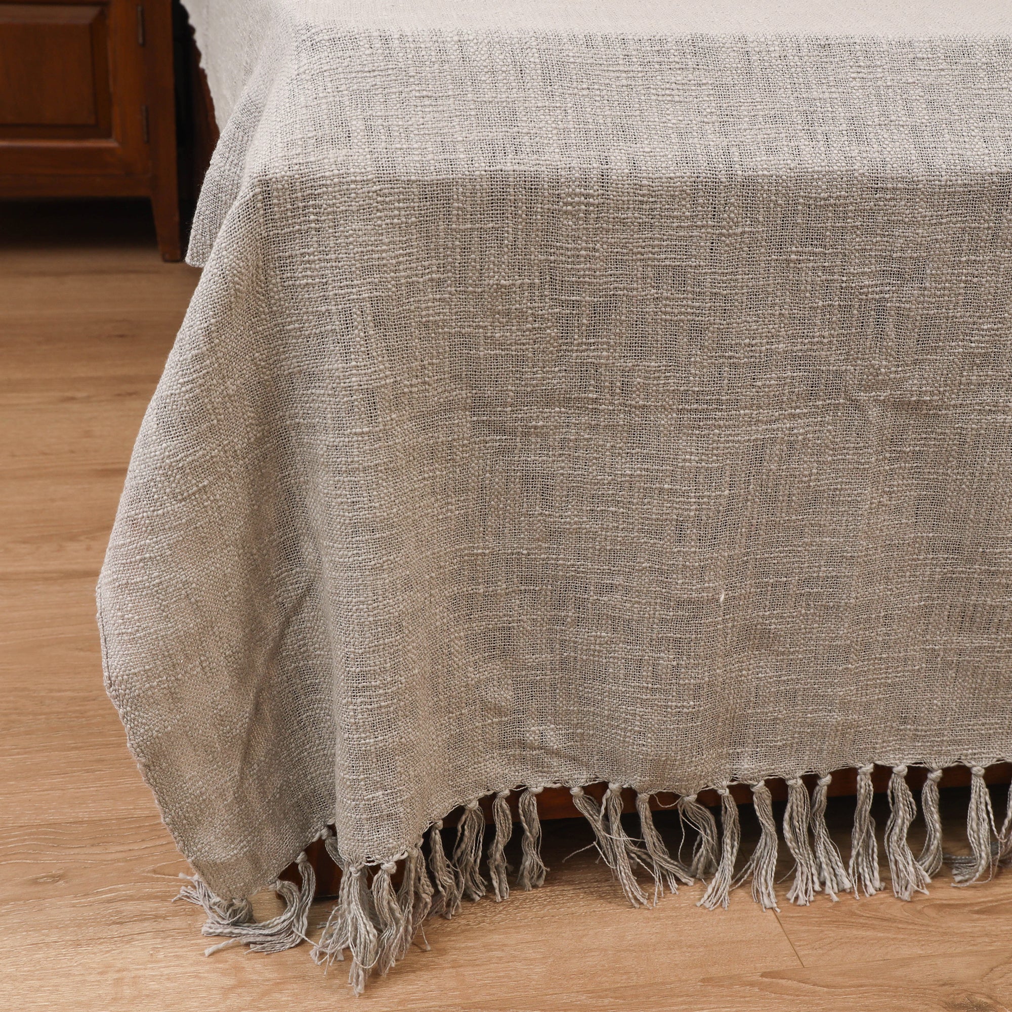 Grey - Bijnor Pure Handloom Cotton Double Bed Sheet (108 x 90 in) 08 - Image 3