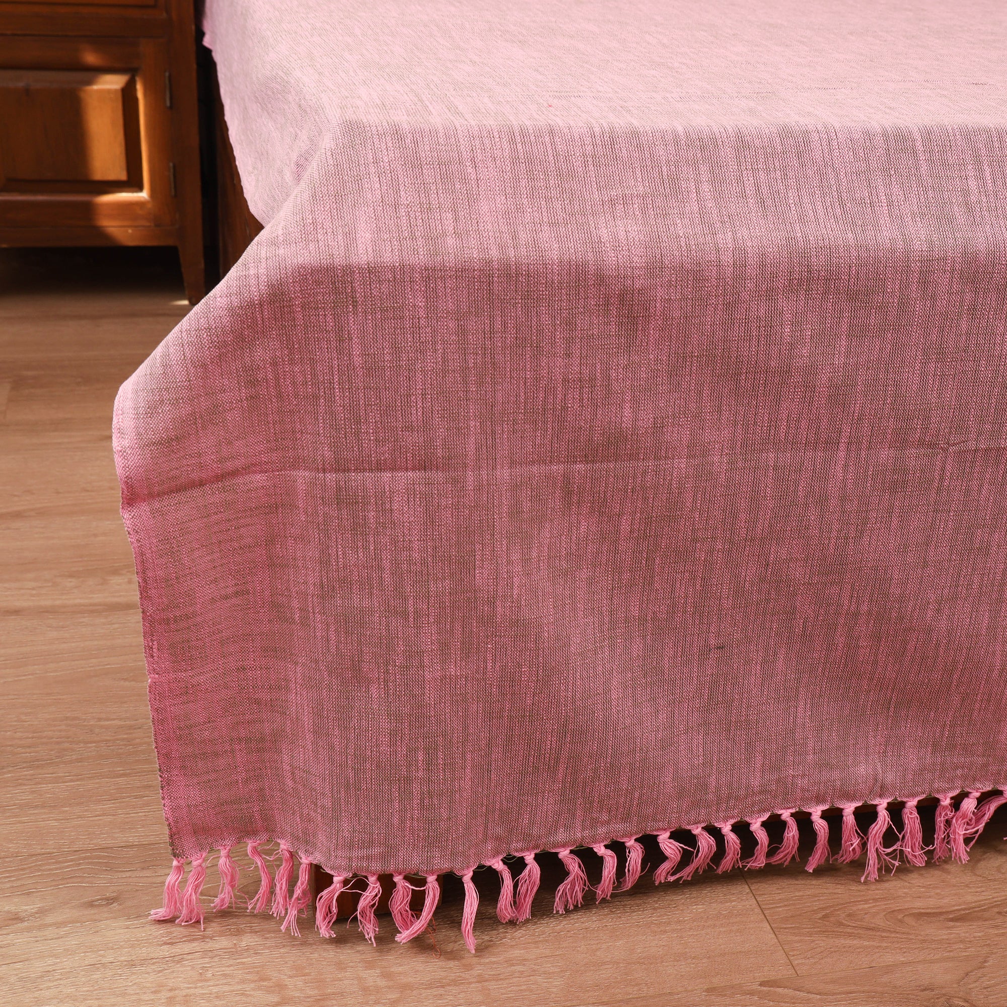 Pink - Bijnor Pure Handloom Cotton Double Bed Sheet (108 x 90 in) 26 - Image 3