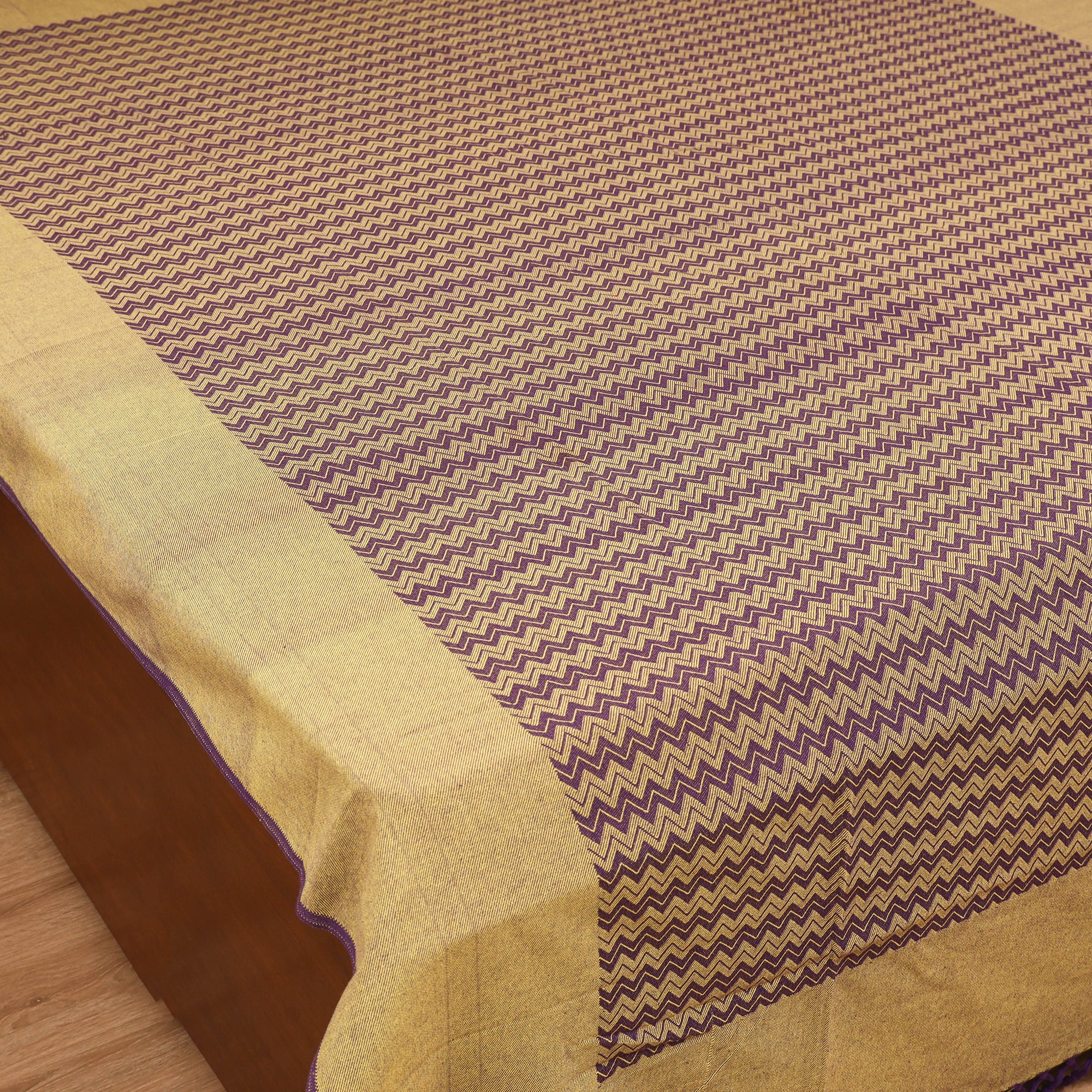Green - Yellow - Bijnor Pure Handloom Cotton Double Bed Sheet (96 x 76 in) 55 - Image 2