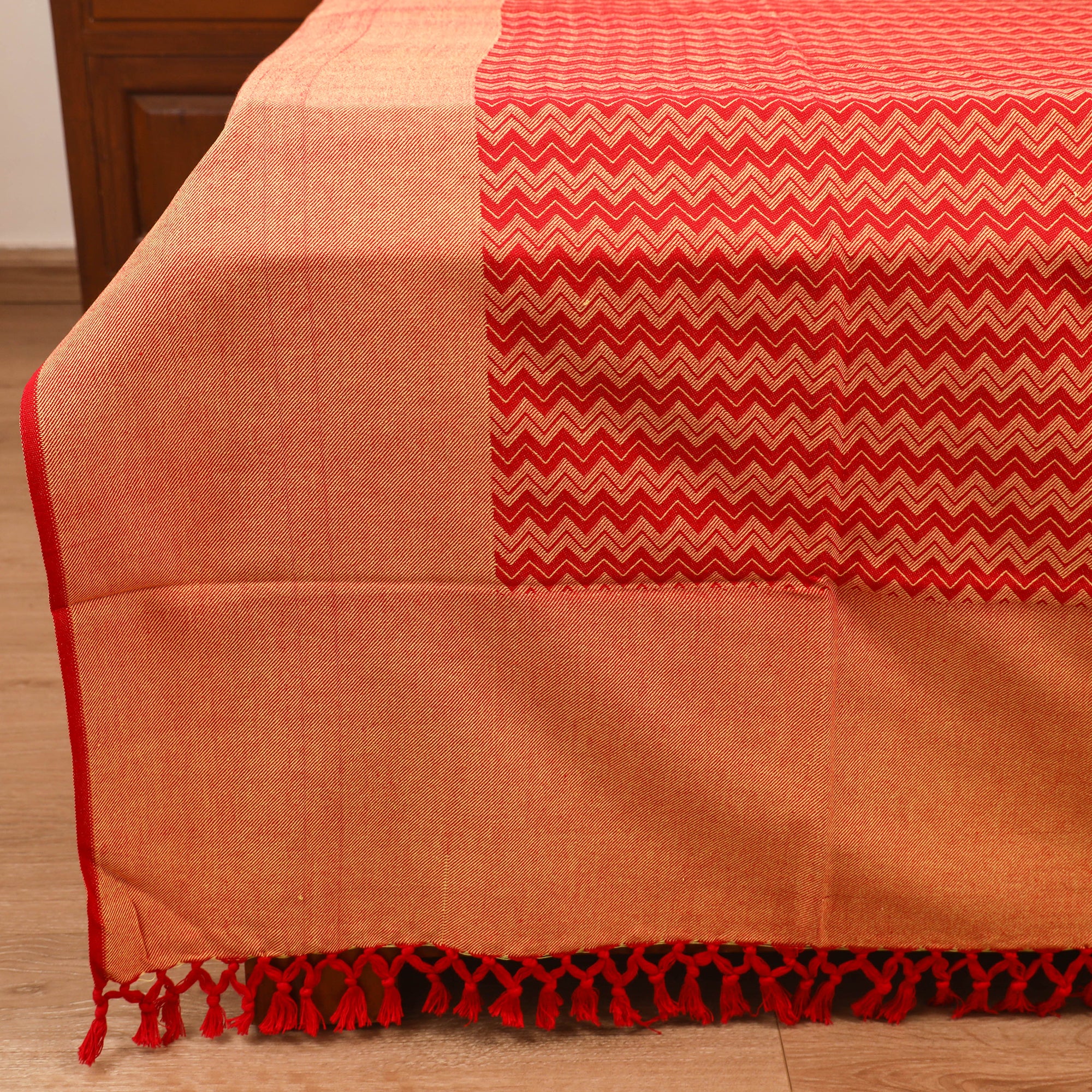 Orange - Bijnor Pure Handloom Cotton Double Bed Sheet (96 x 76 in) 56 - Image 3