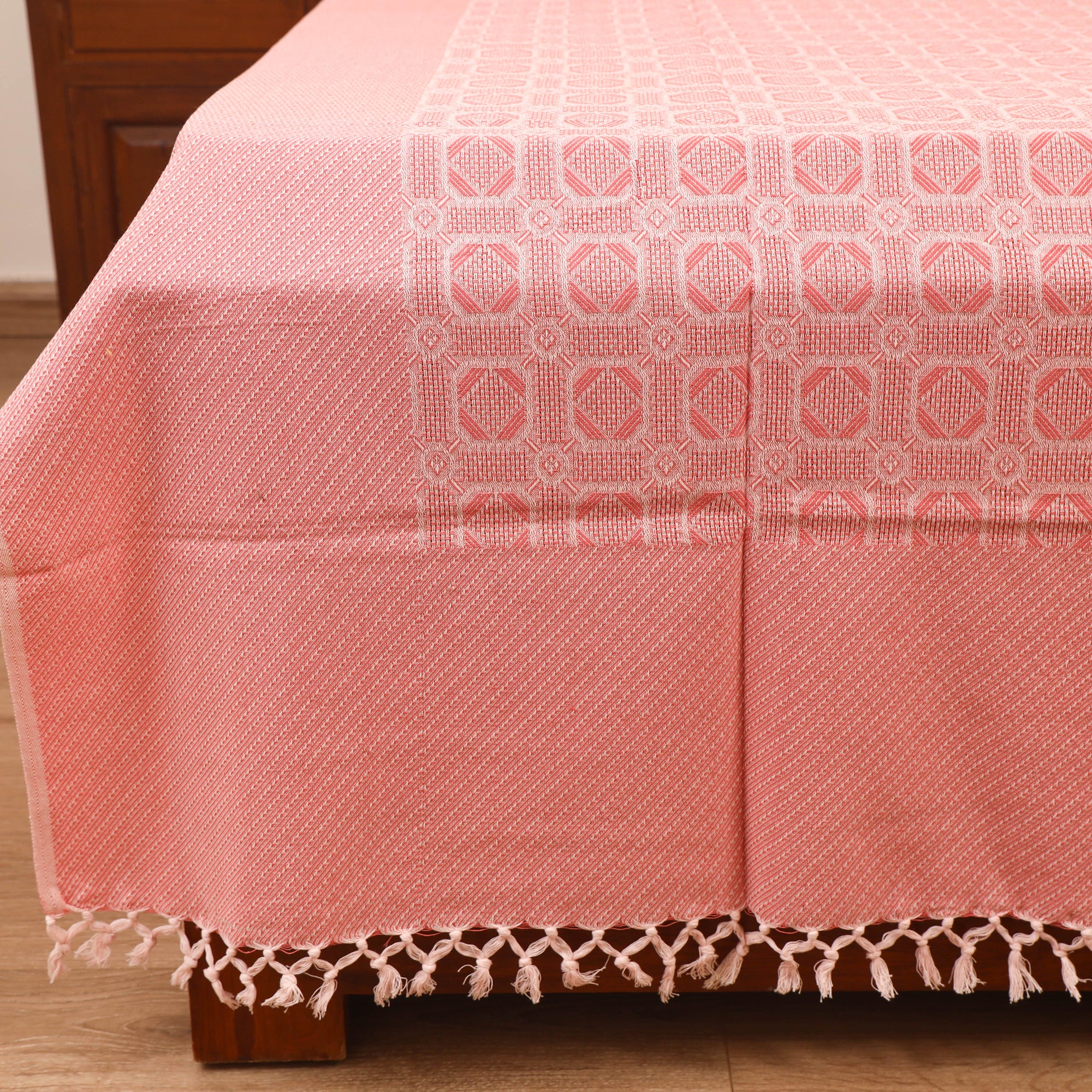 Pink - Bijnor Pure Handloom Cotton Double Bed Sheet (96 x 76 in) 57 - Image 3