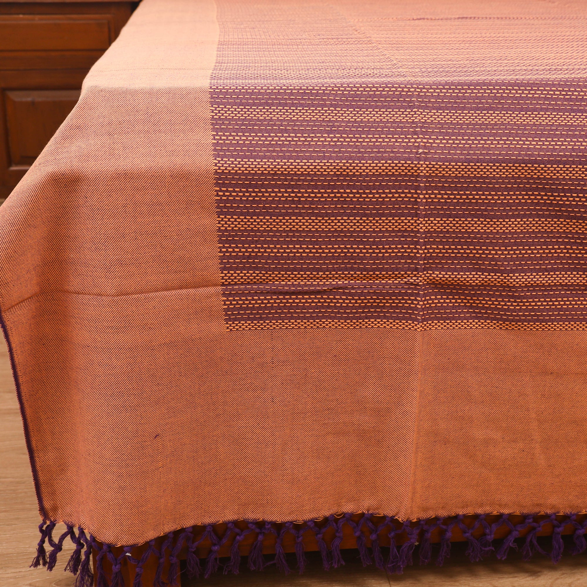 Orange - Bijnor Pure Handloom Cotton Double Bed Sheet (96 x 76 in) 64 - Image 3