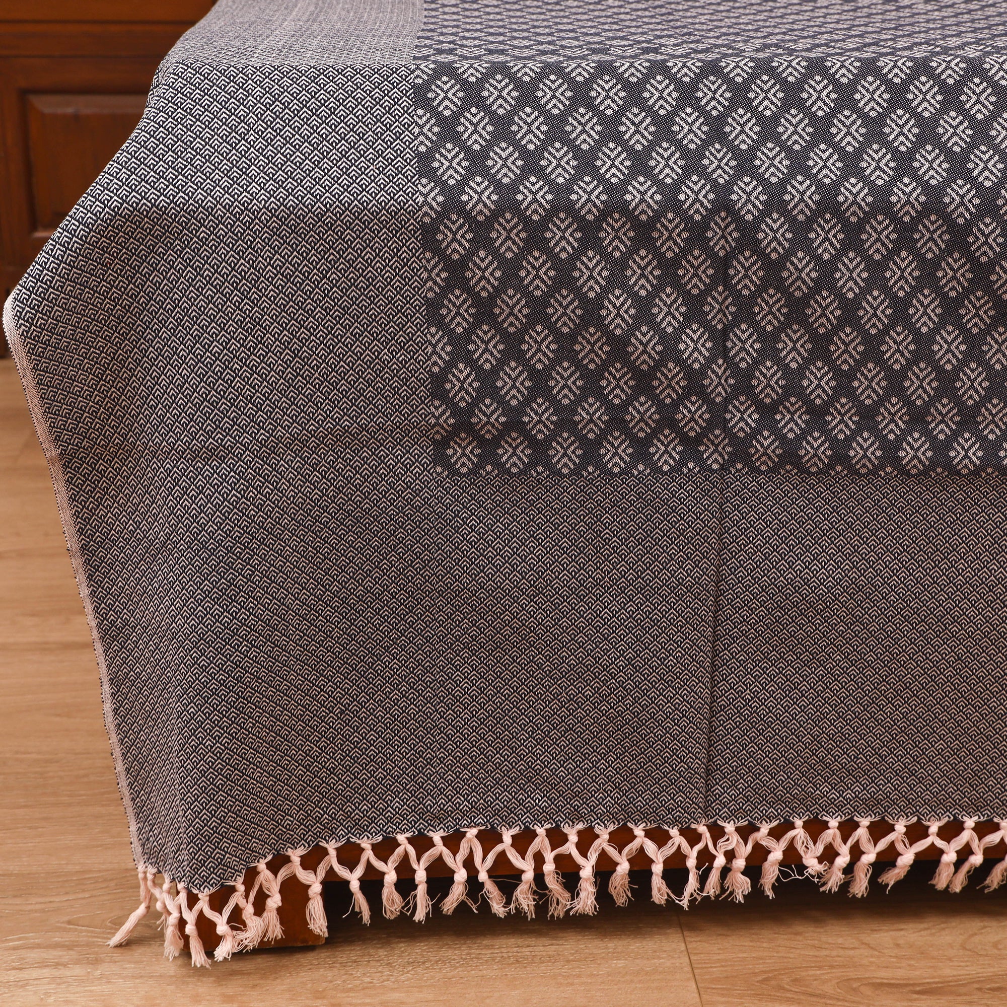 Grey - Bijnor Pure Handloom Cotton Double Bed Sheet (96 x 76 in) 68 - Image 3