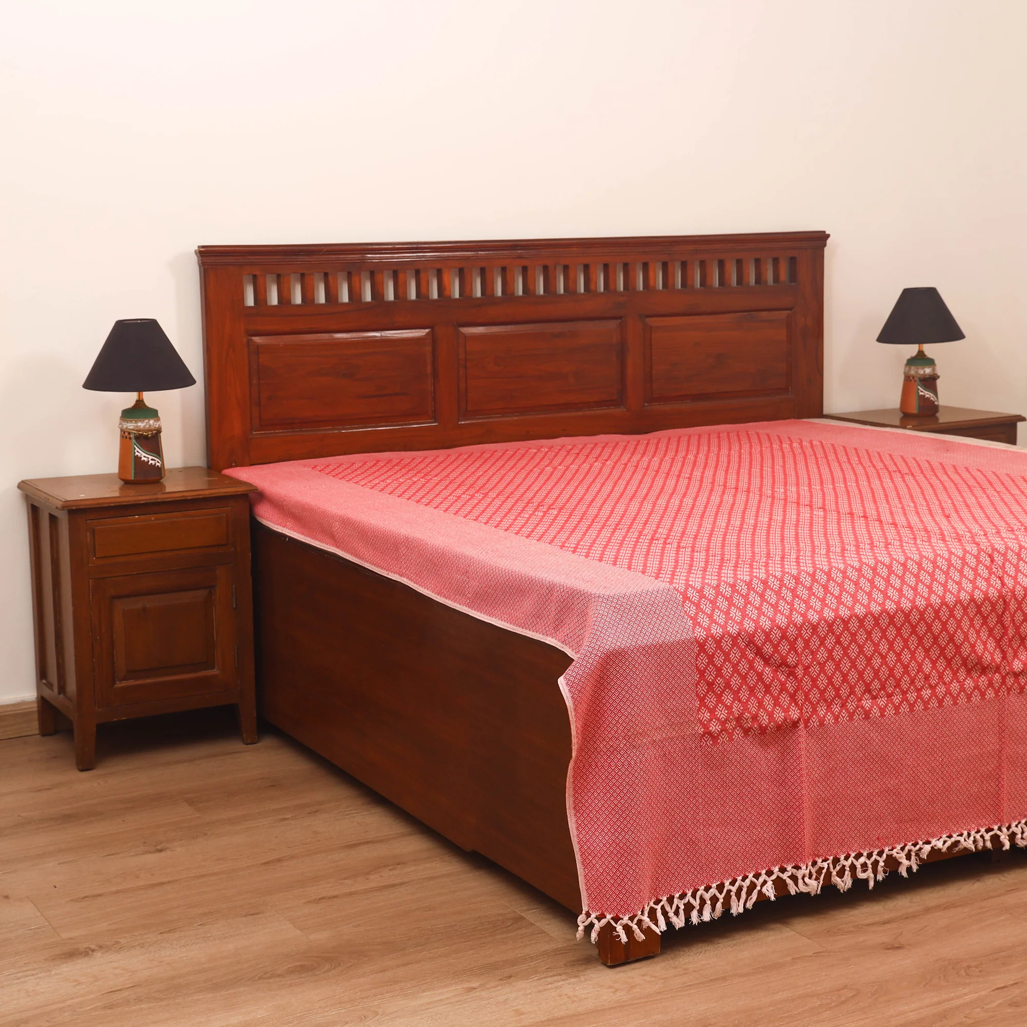 Red - Bijnor Pure Handloom Cotton Double Bed Sheet (96 x 76 in) 71