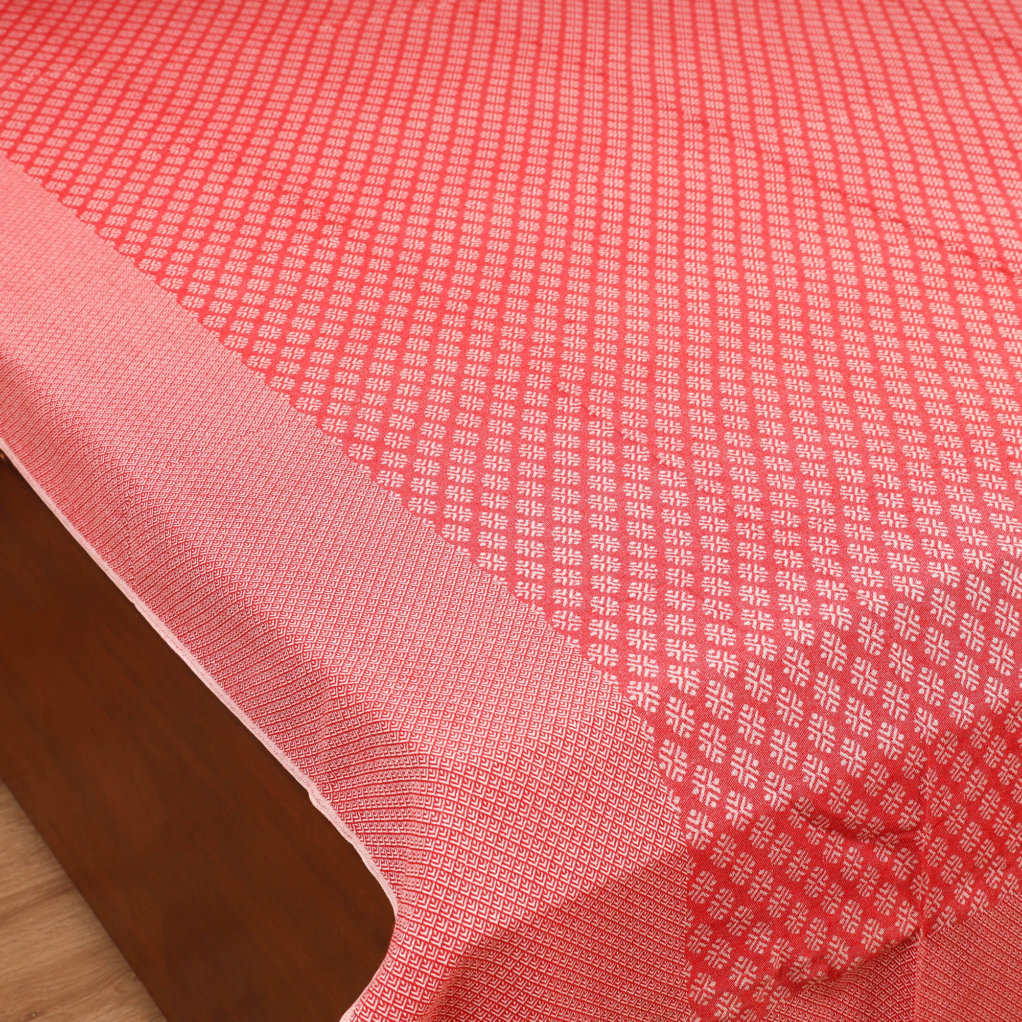 Red - Bijnor Pure Handloom Cotton Double Bed Sheet (96 x 76 in) 71 - Image 2