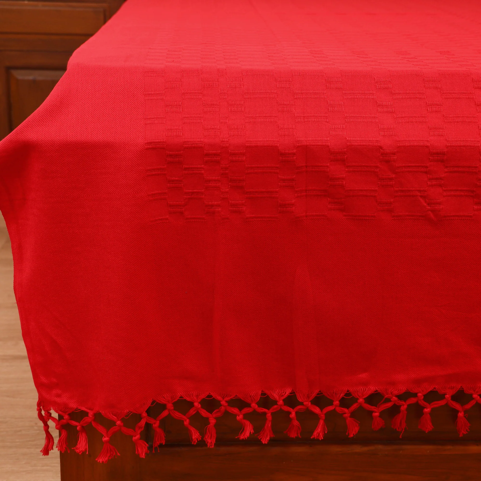 Red - Bijnor Pure Handloom Cotton Single Bed Sheet (90 x 60 in) 75 - Image 3
