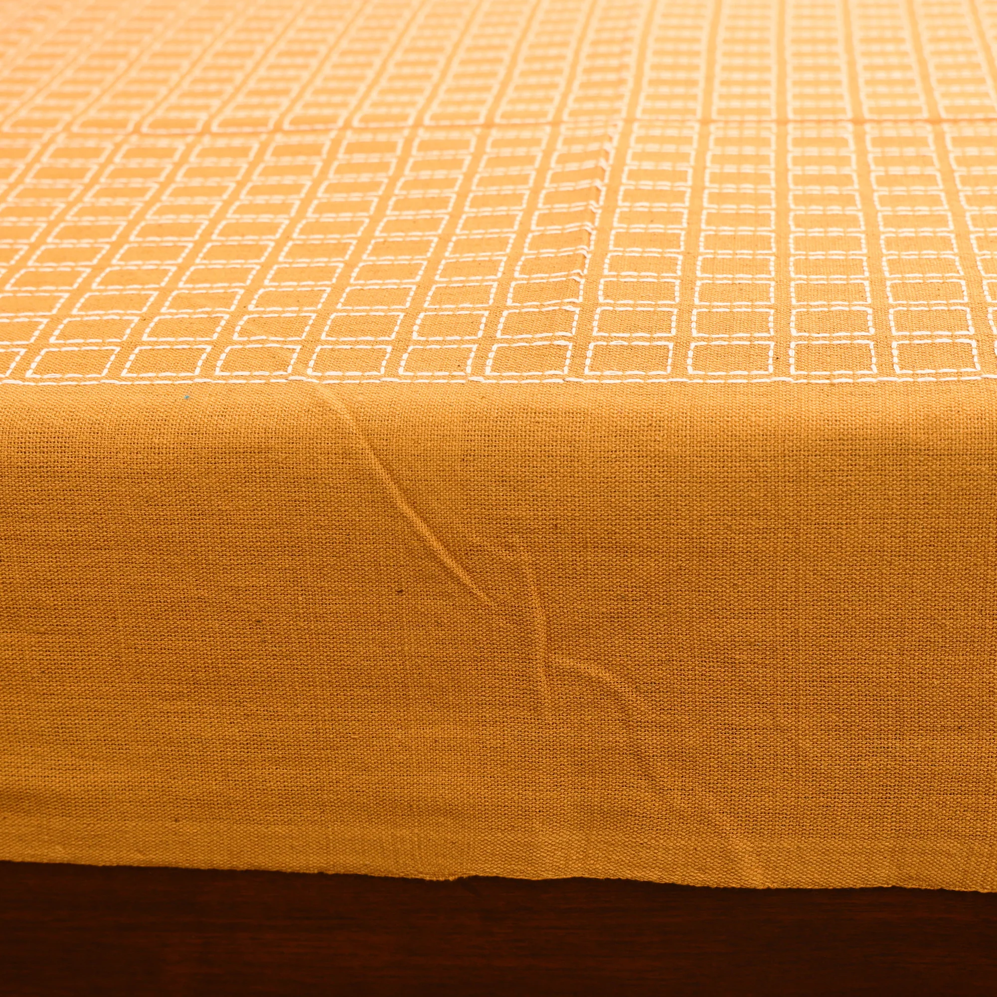 Yellow - Bijnor Pure Handloom Cotton Single Bed Sheet (90 x 60 in) 77 - Image 4
