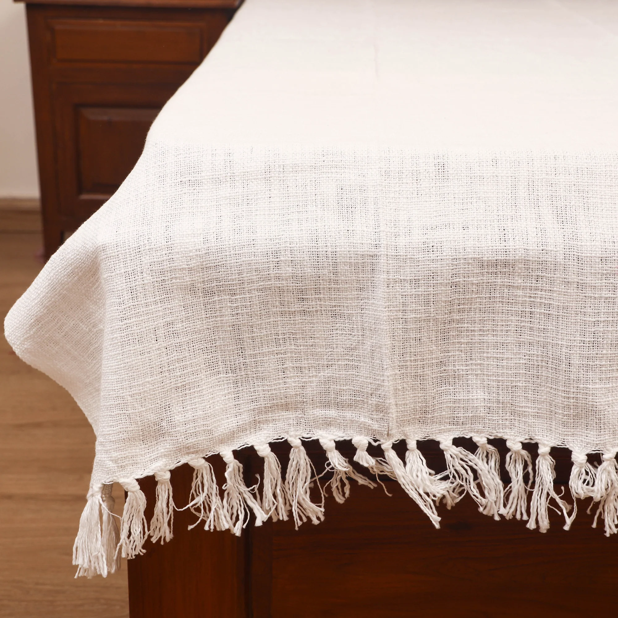 White - Bijnor Pure Handloom Cotton Single Bed Sheet (90 x 60 in) 98 - Image 3