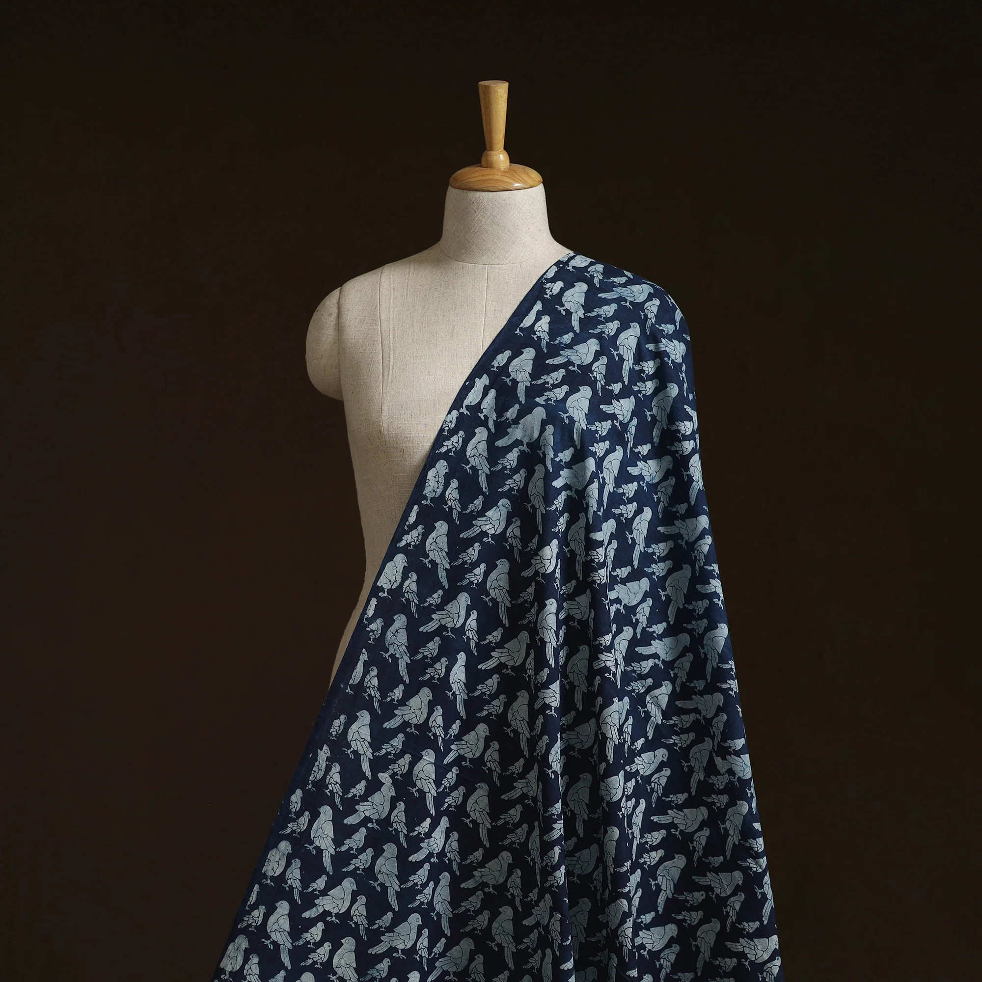 Bindaas Hand Block Art Print Natural Dyed Cotton Fabric - Kabootar Ja Ja