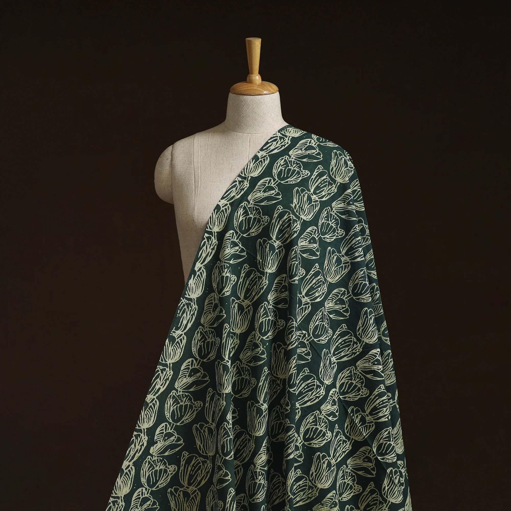 Bindaas Hand Block Art Print Natural Dyed Cotton Fabric - Tulip Echo