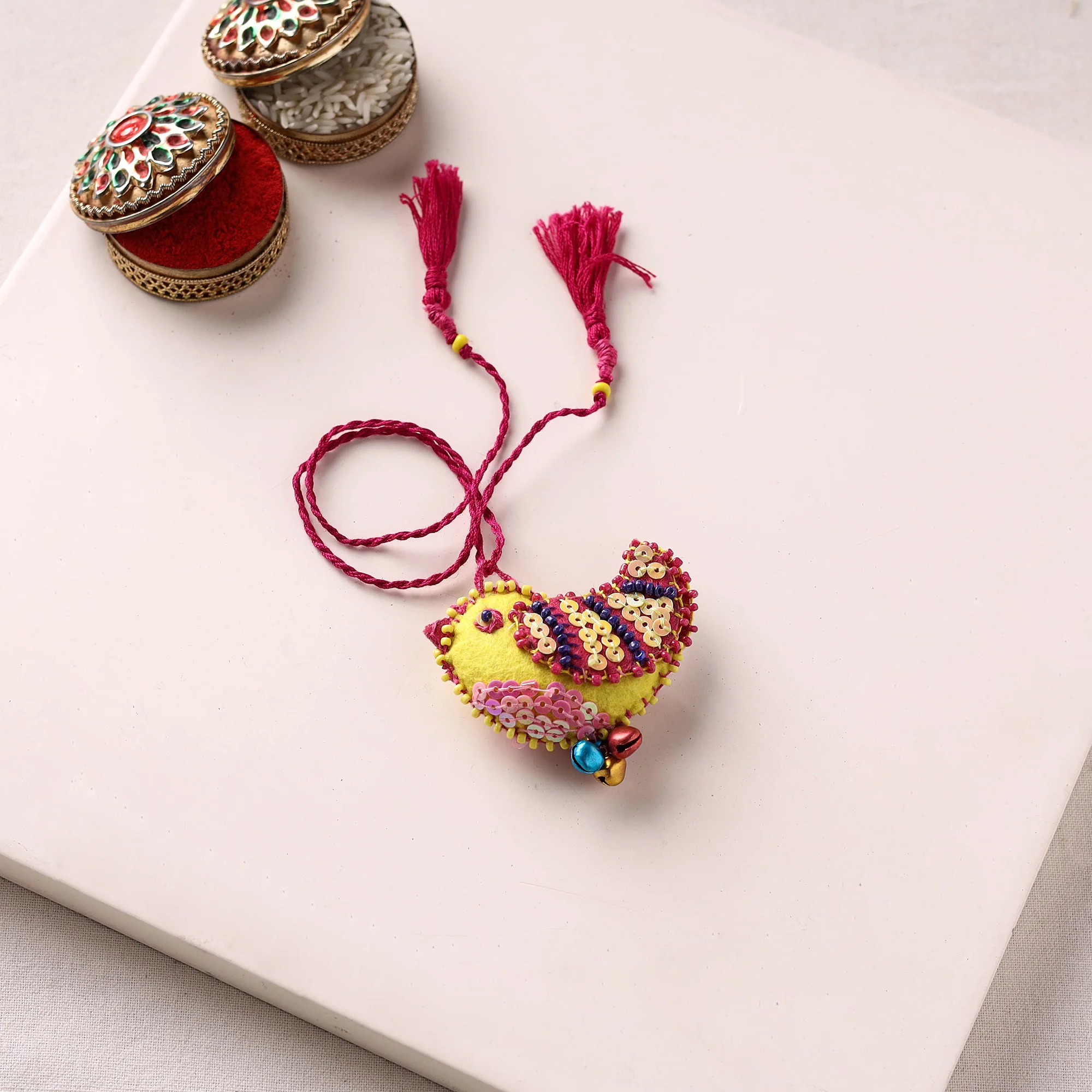 Bird - Hand Embroidered Bead Work Felt Rakhi for Kids 52 - Image 2